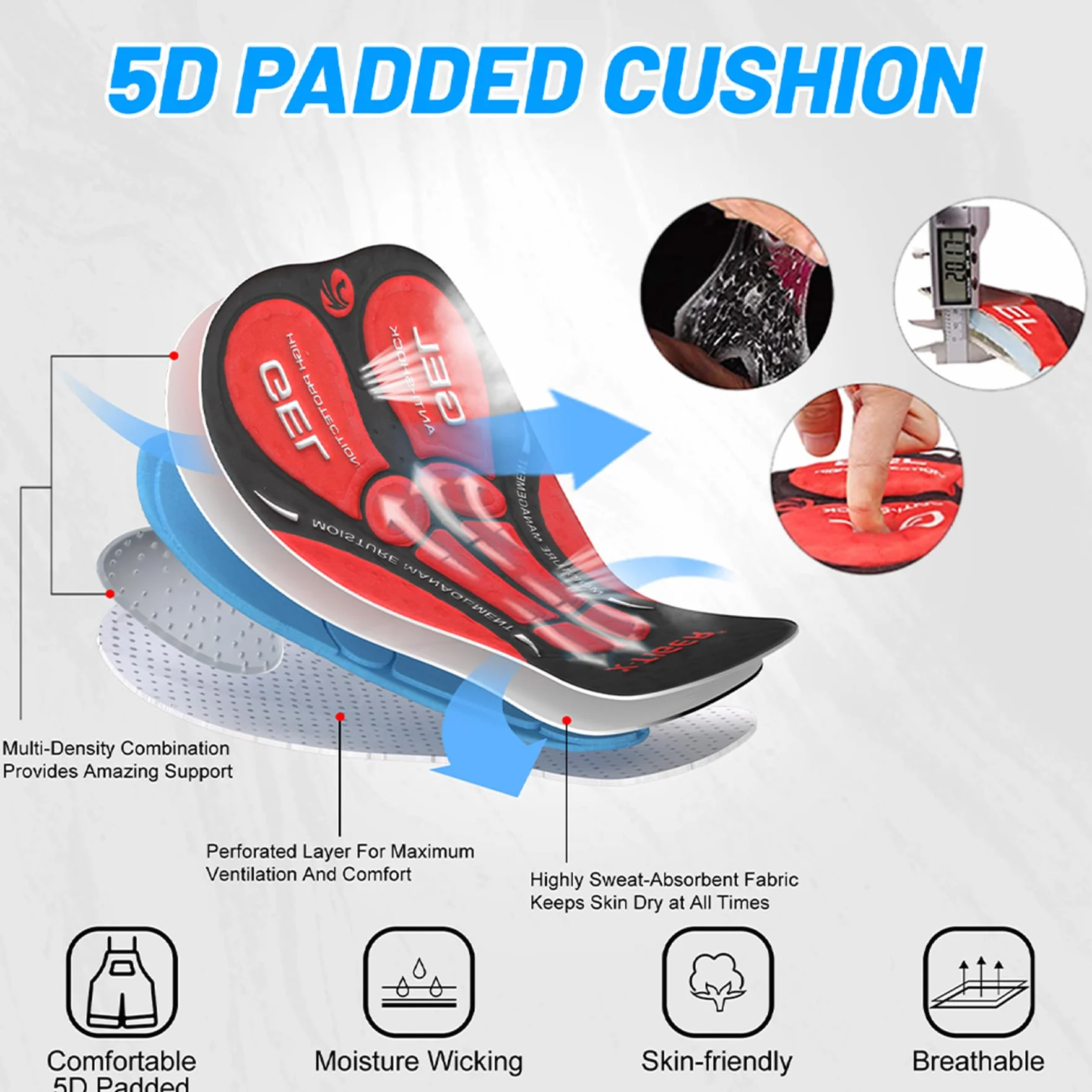 X-TIGER Culotte Ciclismo Bibs Shorts Hombre Almohadilla Gel 5D 3 Bolsillos Transpirable Secado rápido Ciclismo Montaña