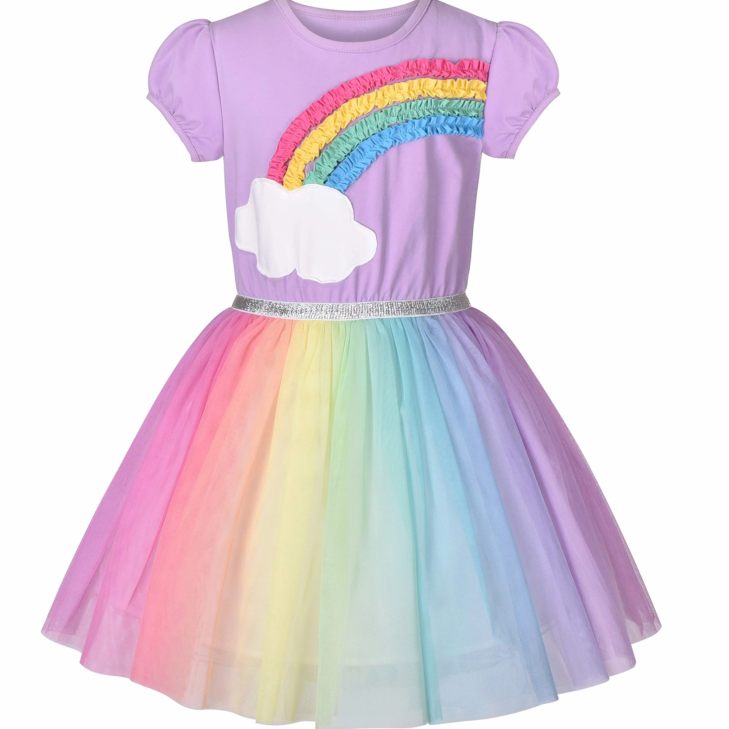 Sunny Fashion Vestido para niña Morado Manga Corta Tul Falda Fiesta 4-8 años