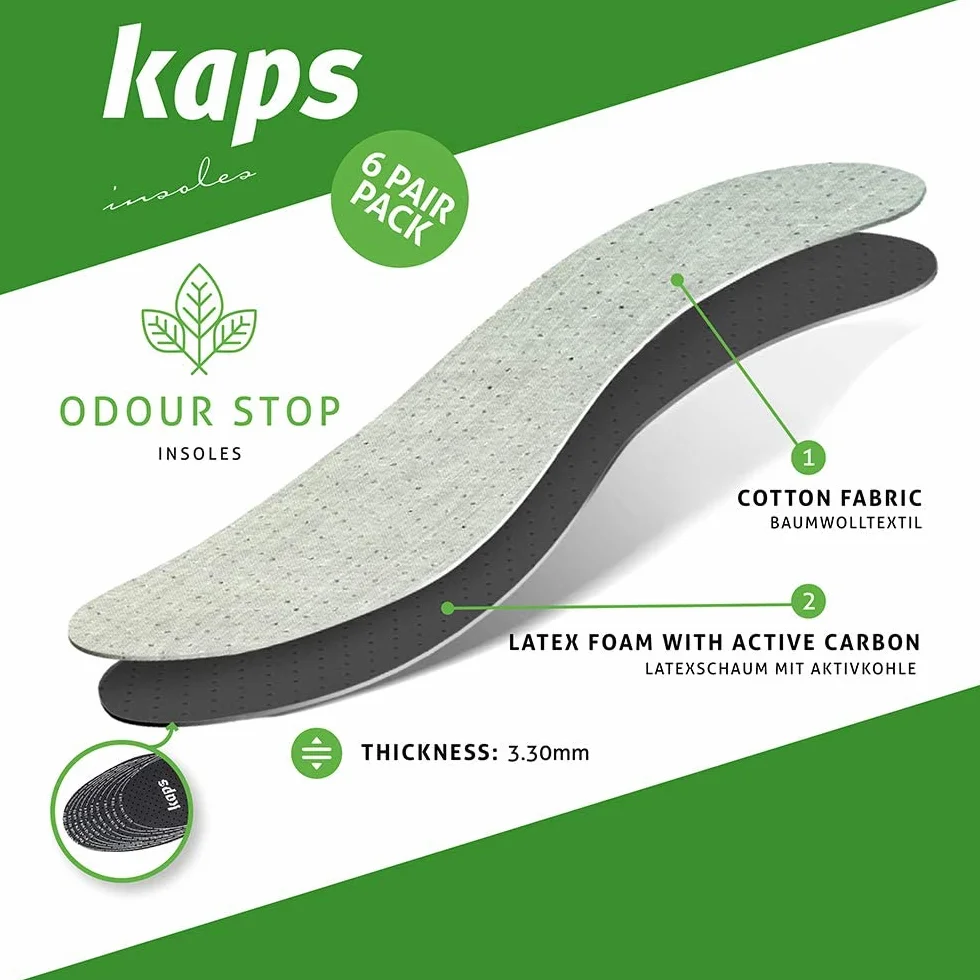 Kaps Paquete de 6 Pares Plantillas Anti-Olor Carbón Vegetal Insertos Zapatos Odour Stop Corte Medida