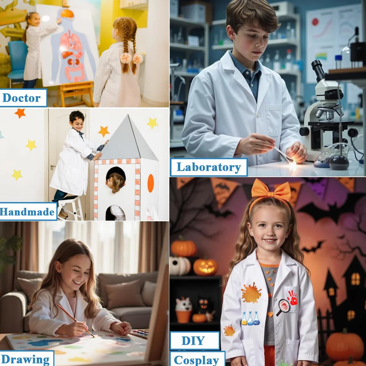 Bata Laboratorio Algodón Blanca Manga Larga Niño Niña Disfraz Científico Médico Enfermera Doctor