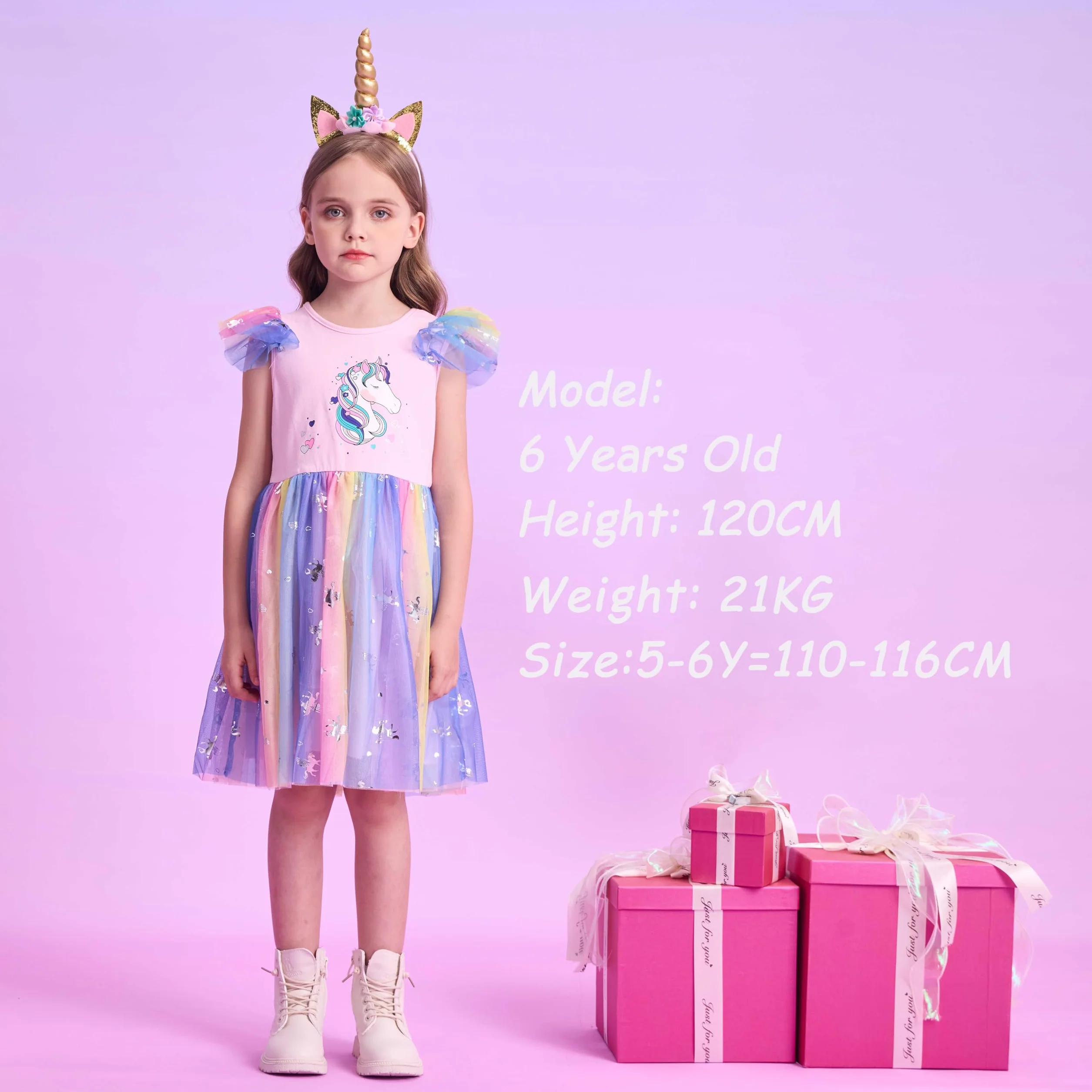 VIKITA Vestido de Princesa con Lentejuelas y Estampado de Mariposa Unicornio para Niñas