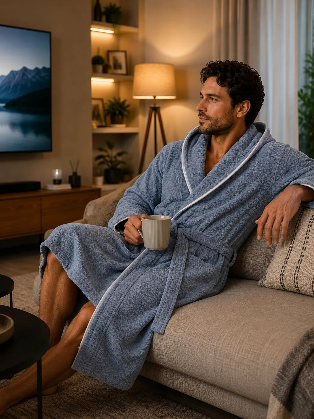 ELY PARKER Albornoz para hombre de rizo con capucha de algodón