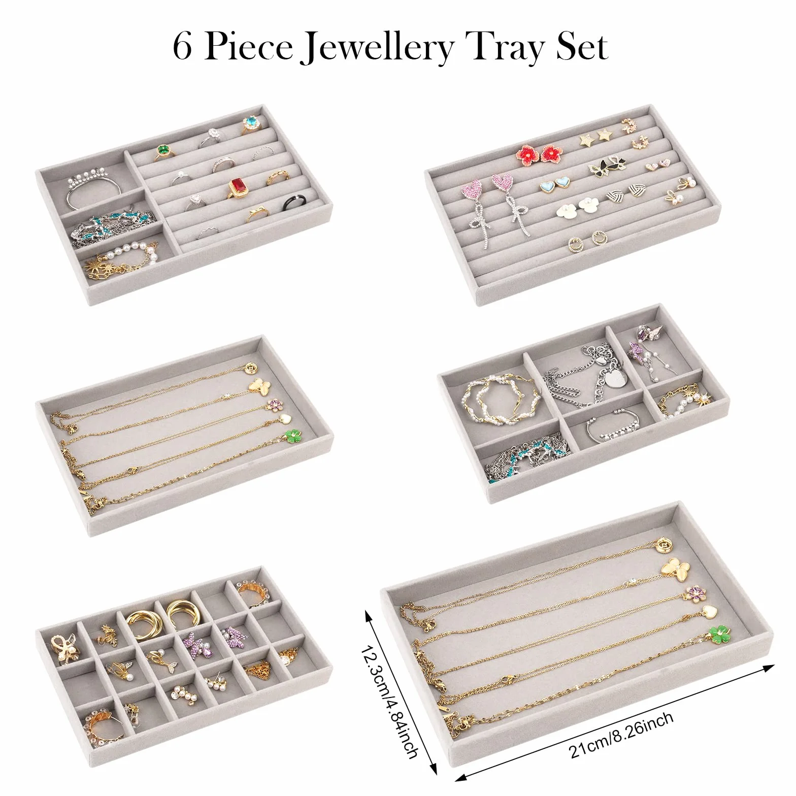 talifoca 6 Pcs Organizador De Joyas,Organizador Joyas Cajones,Apilables Bandeja Joyas,Organizador de Joyería de Terciopelo Para Guardar y Exhibir Aretes, Collares