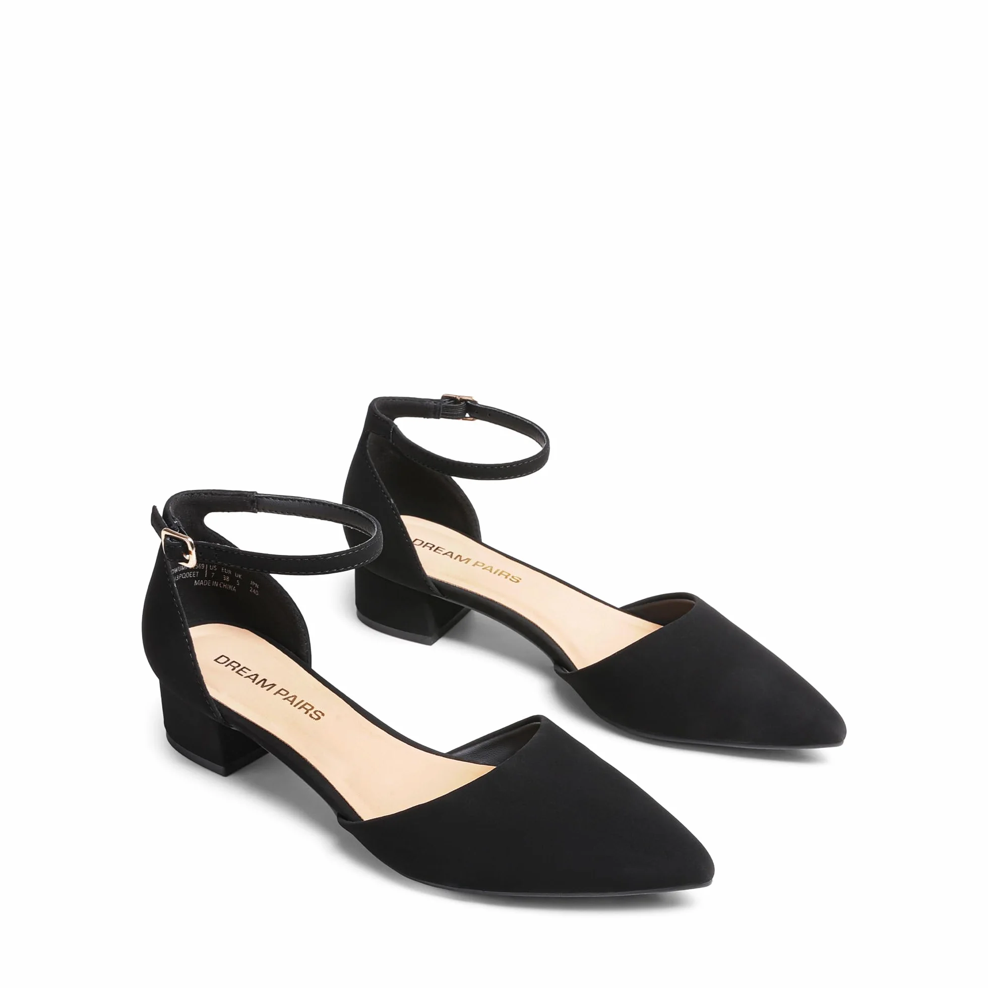 DREAM PAIRS Zapatos de Vestir para Mujer Tacones Bajos Bombas Punta Cerrada Comodidad D'Orsay Planos con Correa al Tobillo