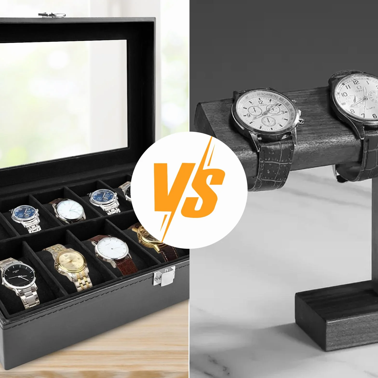 Caja de Relojes con 12 Compartimentos, Soporte de Exhibición con Tapa de Cristal, Almohadilla Extraíble