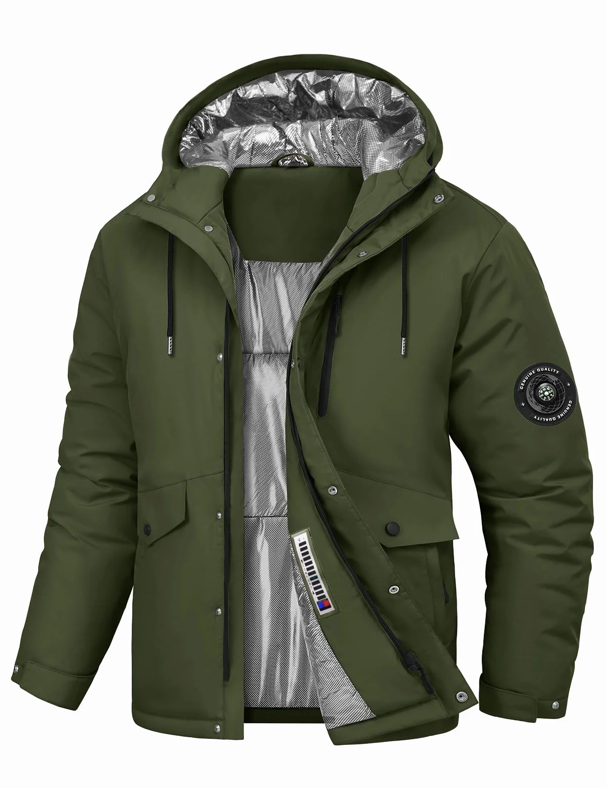 Voqeen Chaqueta de Esqui Hombre Impermeable Cazadora Cálida Aire Libre Térmica Capucha Desmontable Antiviento