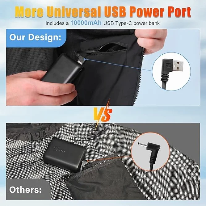 Chaleco calefactable hombre con batería 10000mAh, chaqueta sin mangas, 3 niveles de calor + 9 zonas