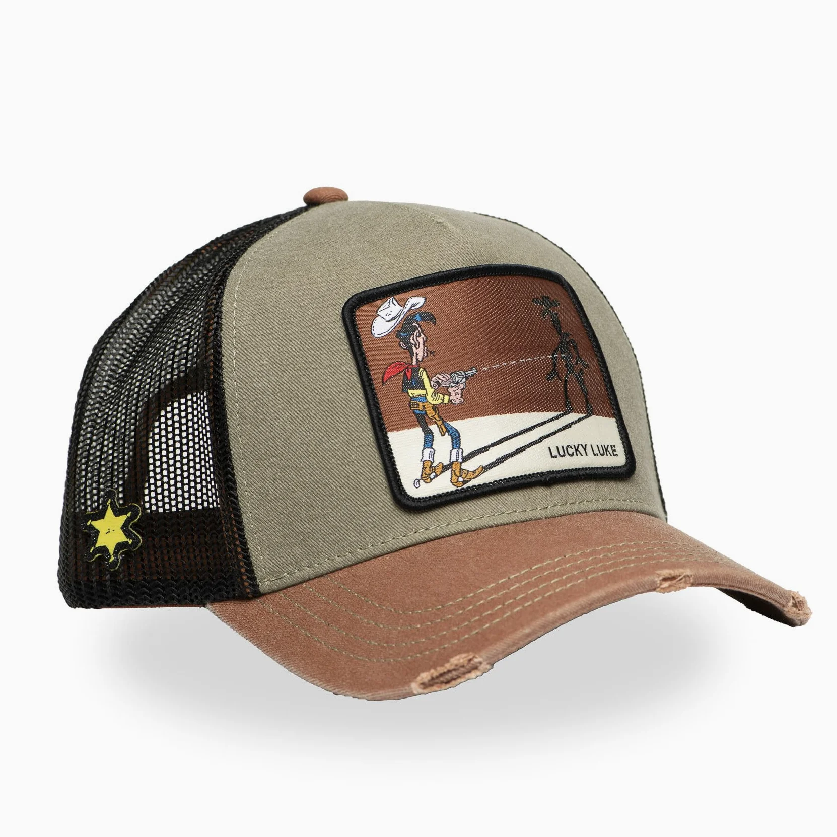 Capslab Lucky Luke Trucker Cap A-Frame - Gorra (talla única), color marrón, Lucky Luke Cap#36322, Talla única