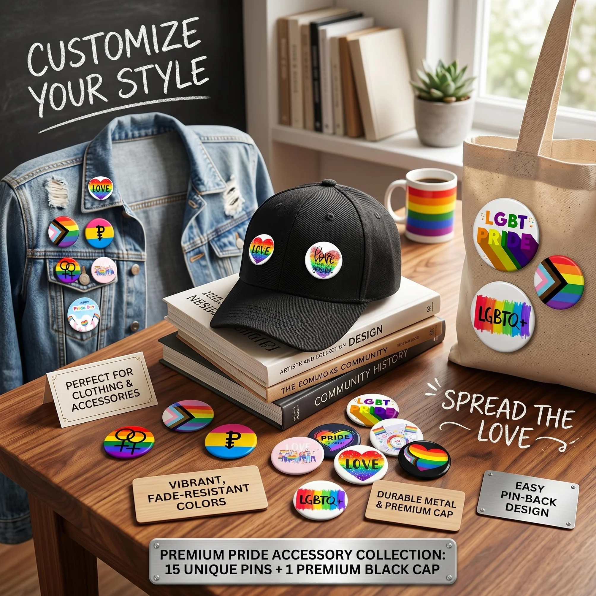 Chapas Pride LGBTQ 15 Piezas 44MM, Insignias Arcoíris LGBT, Pines Redondos de Metal, Set Broches Orgullo