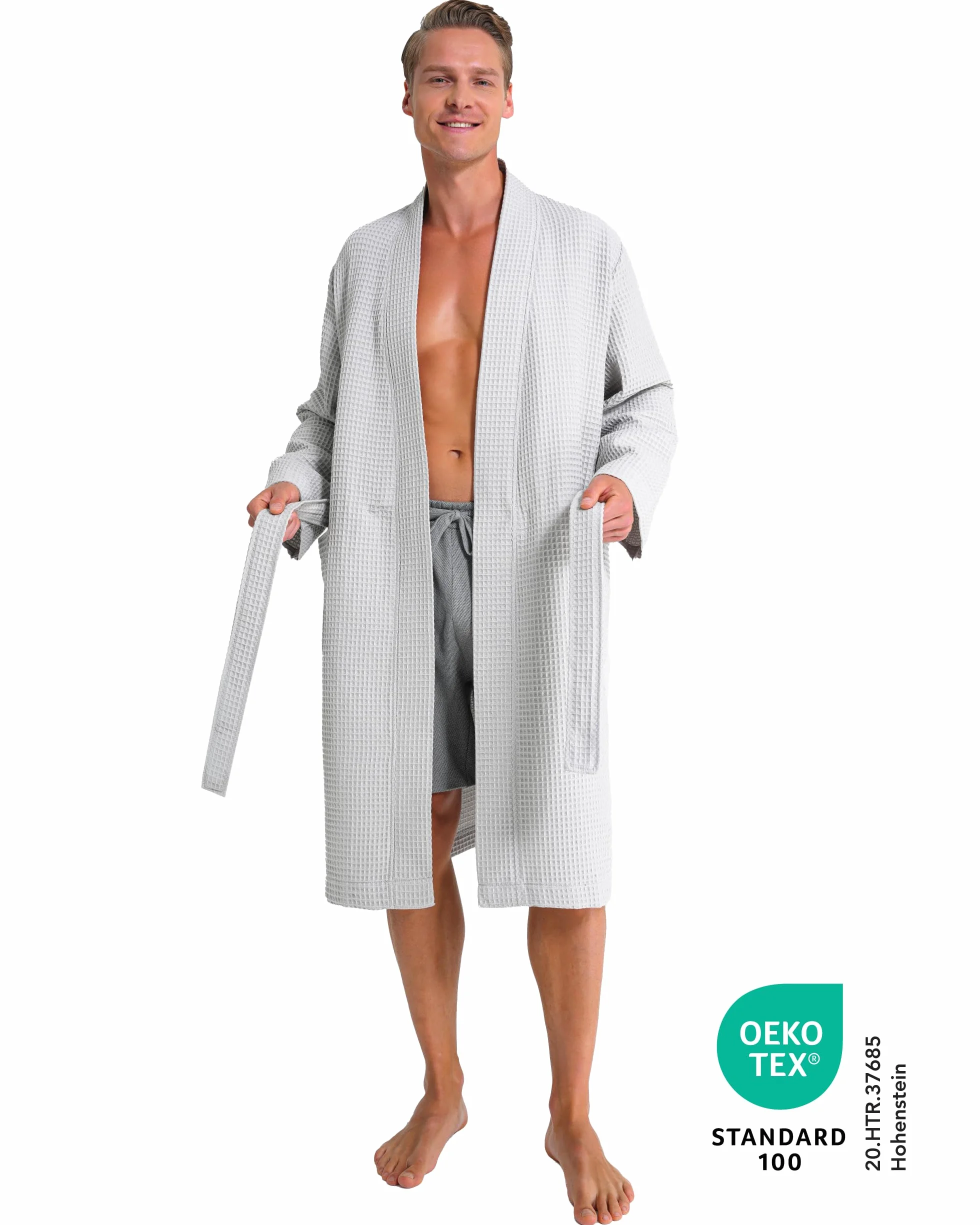 Twinzen - Albornoz Hombre Nido De Abeja - 100% Algodón Batas de Casa Hombre Ligera, Suave y Absorbente