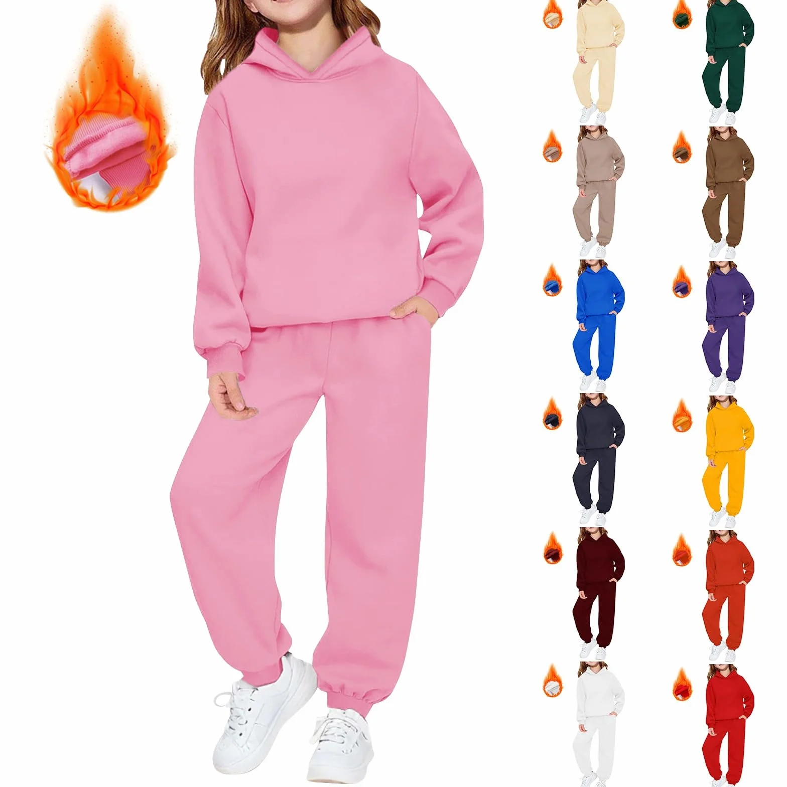 Chándal de forro polar liso con capucha para niños, conjunto de gimnasio para correr