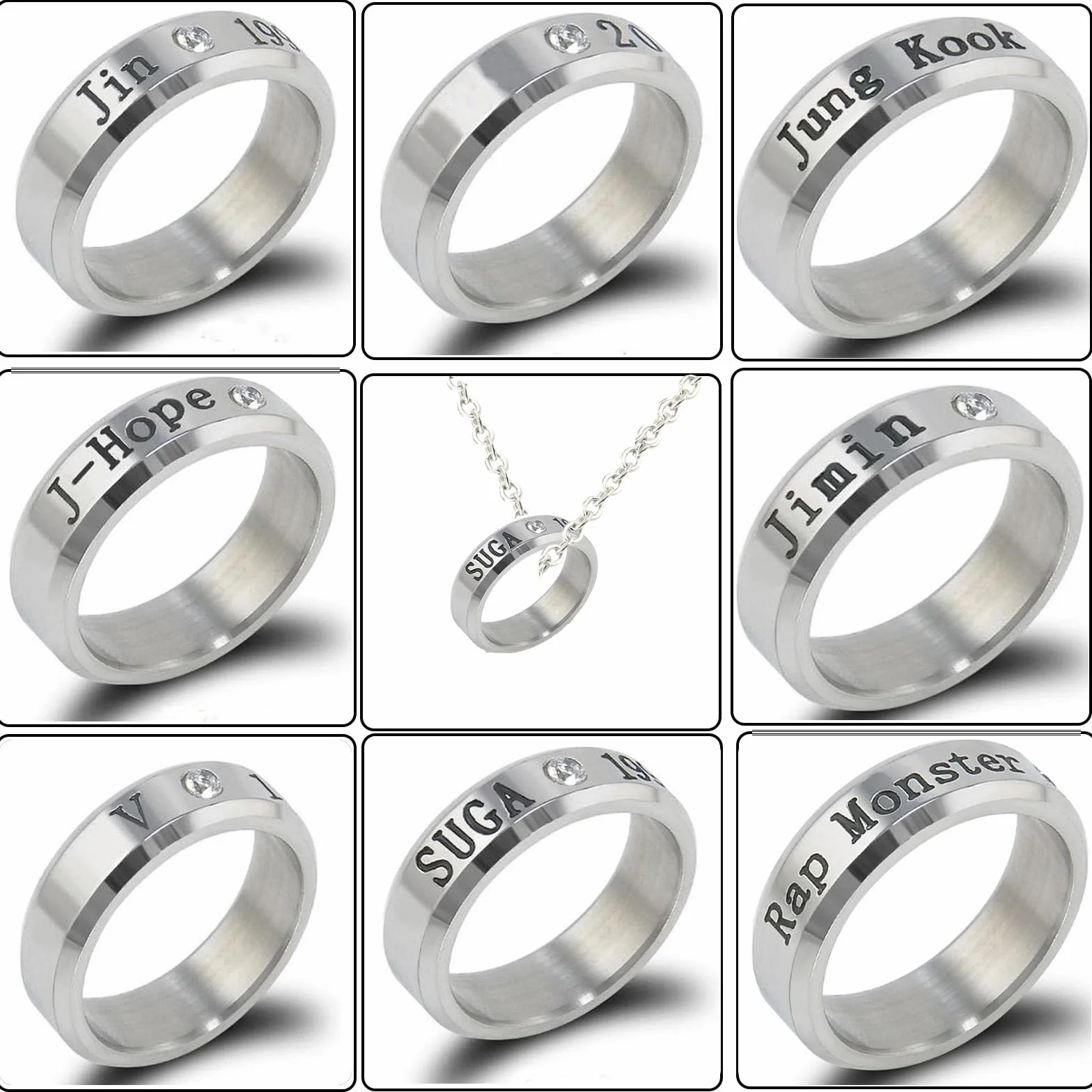 Bangtan S Anillo Collar 8 Piezas Kpop Joyería Regalos Fiestas Cumpleaños Niños Niñas Army