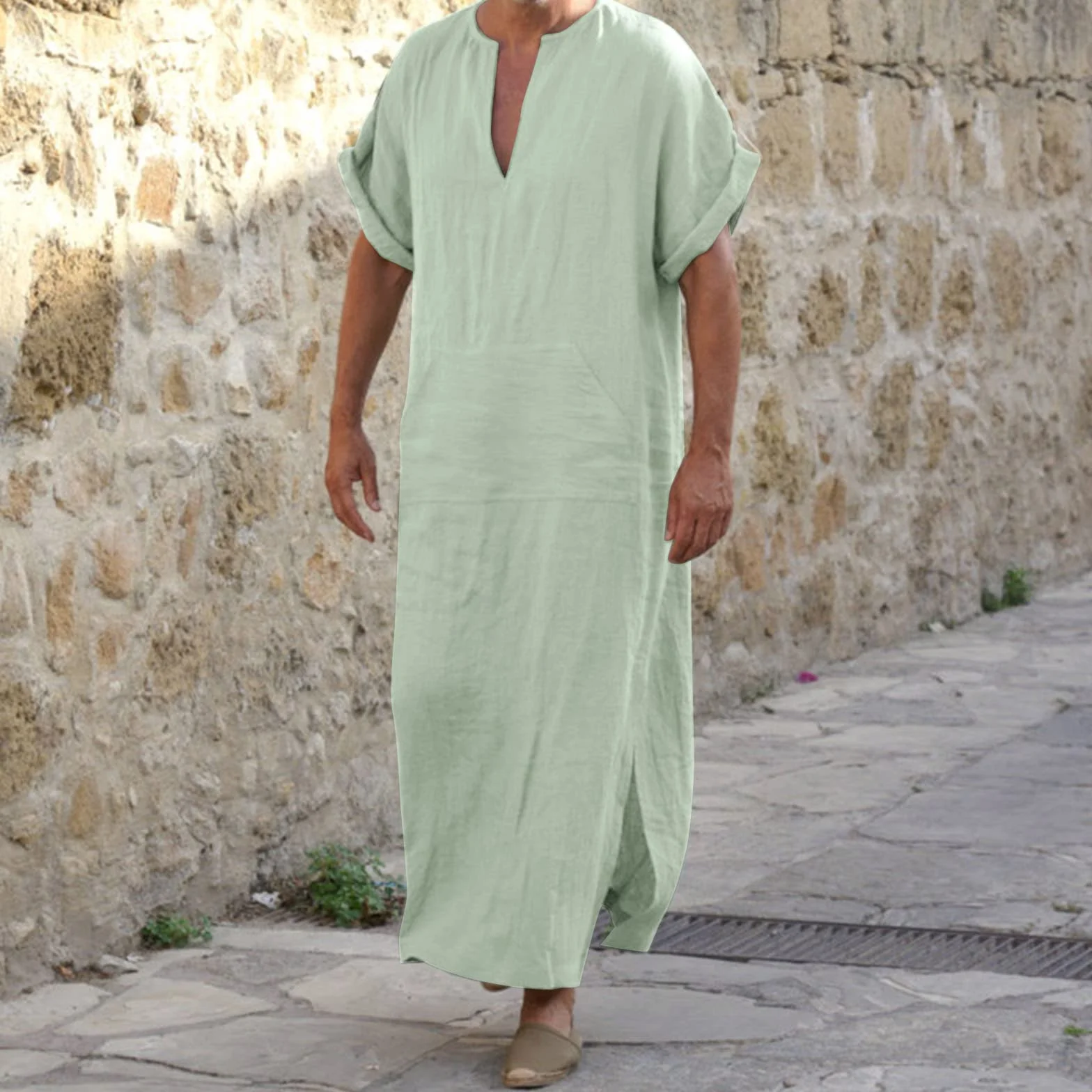 Bata musulmana para hombre caftán abaya camisas de lino algodón ropa árabe fresca jilbab túnica