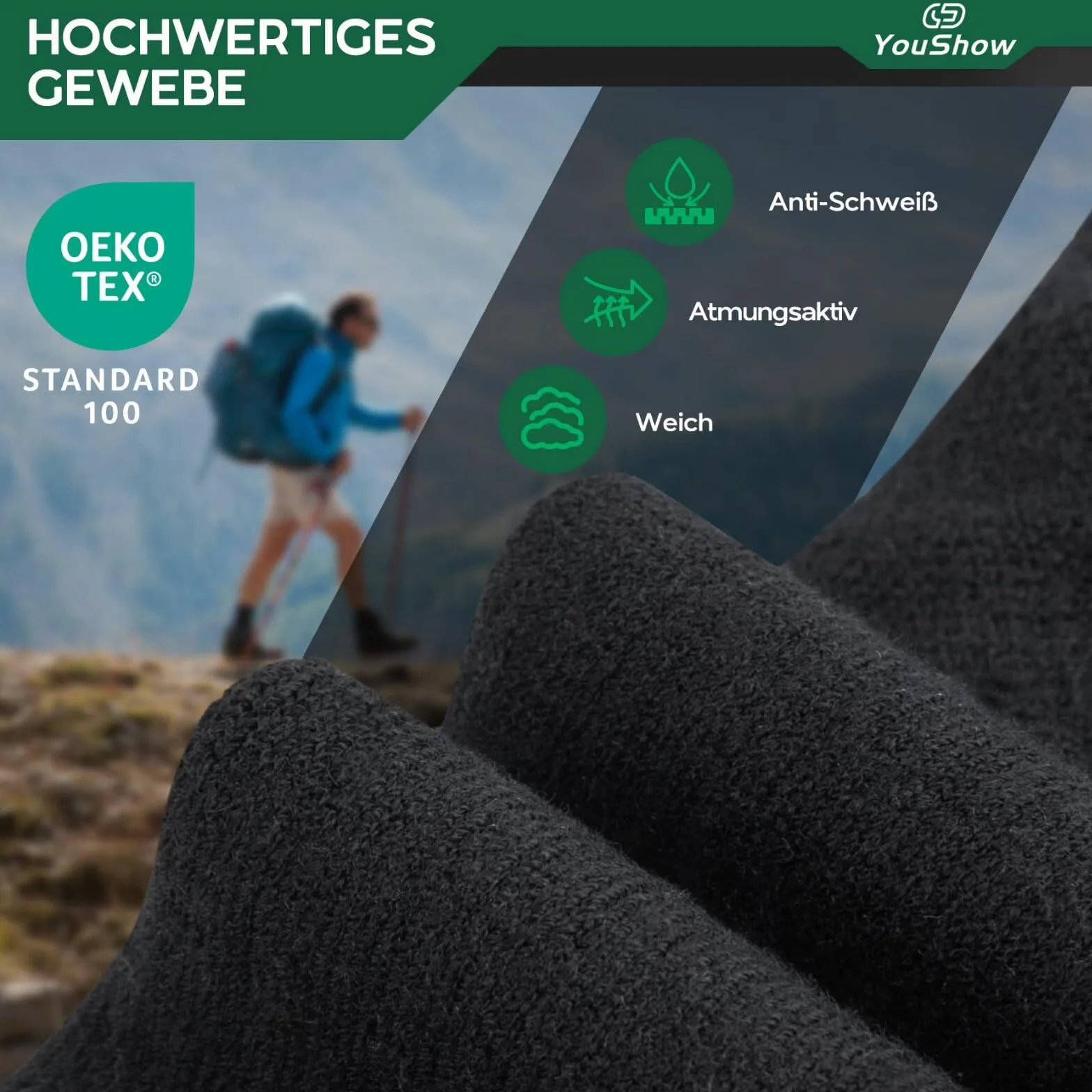 YouShow Calcetines de senderismo Merino 3 pares con acolchado antiburbujas