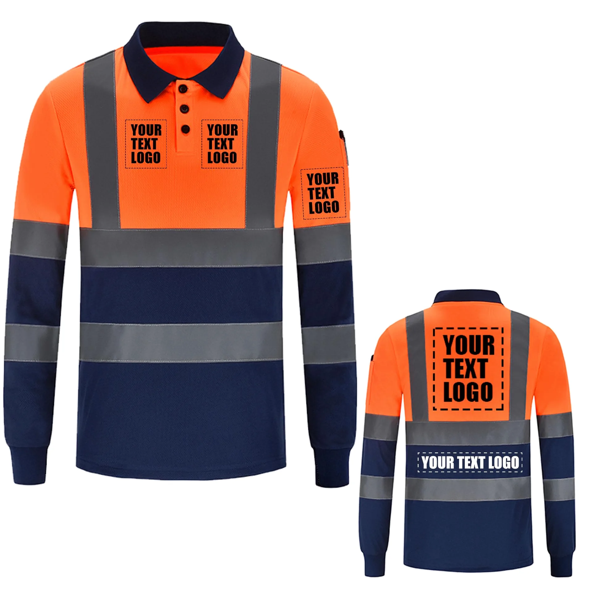 Polo de Manga Larga Impresa Personalizada de Alta Visibilidad con Logotipo Personalizado de Manga Larga Hi Viz de Alta Visibilidad Reflectante de Seguridad Polo de Trabajo