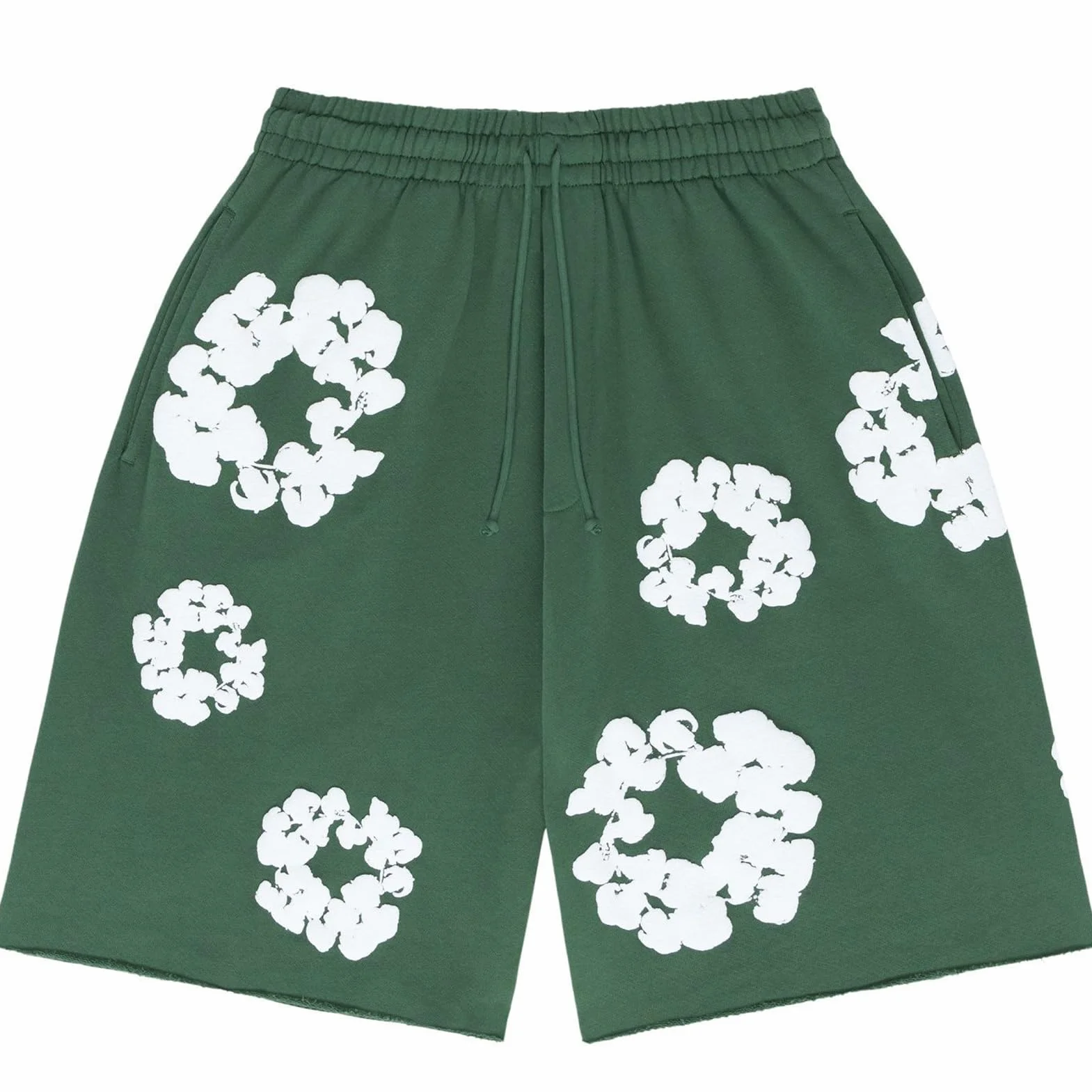 Pantalones Cortos Verdes para Hombres y Mujeres, (Pantalones Cortos de Corona Blanca) Talla s