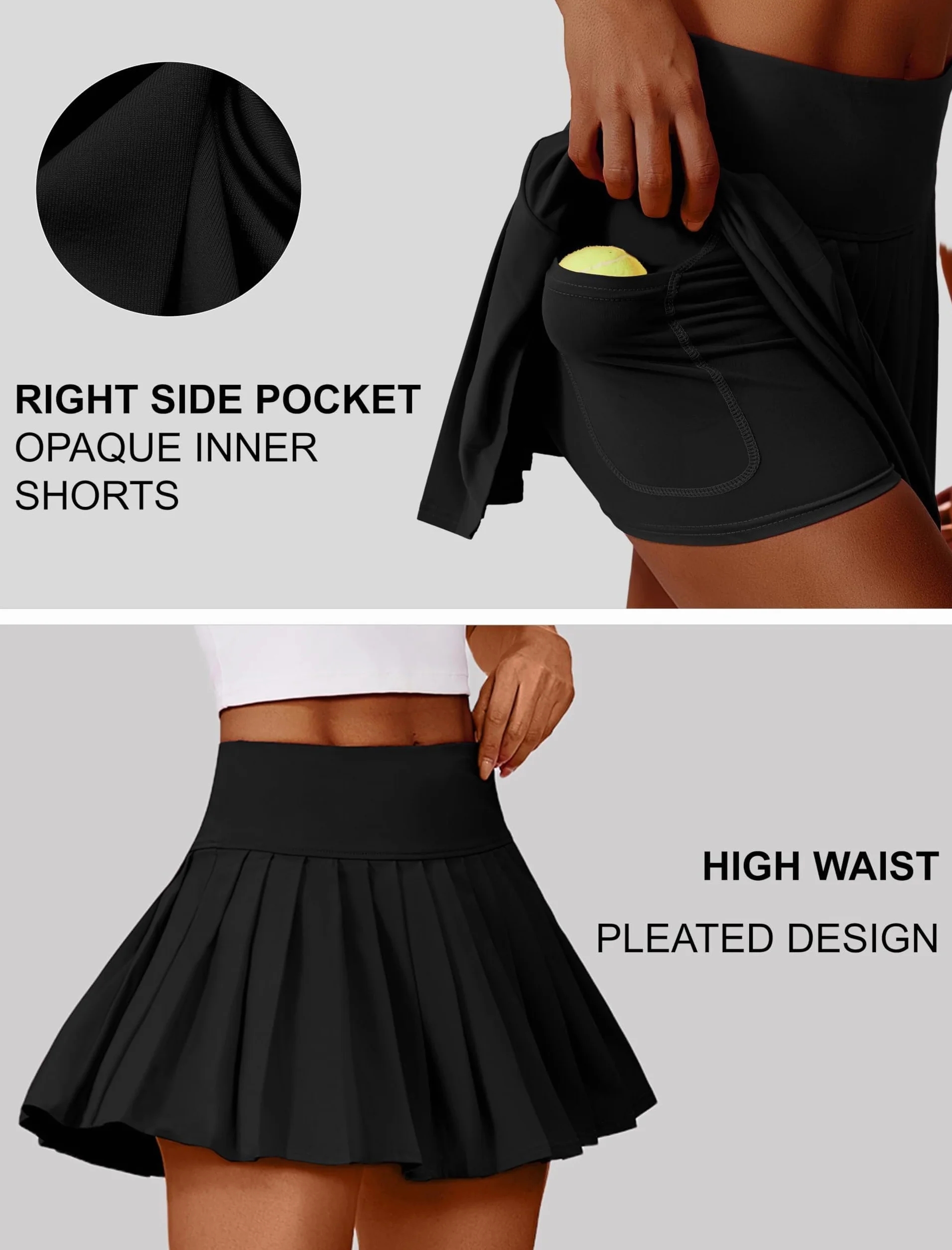 PINSPARK Falda De Tenis Plisada Mujer Cintura Alta Protección UV Minifalda Deportiva