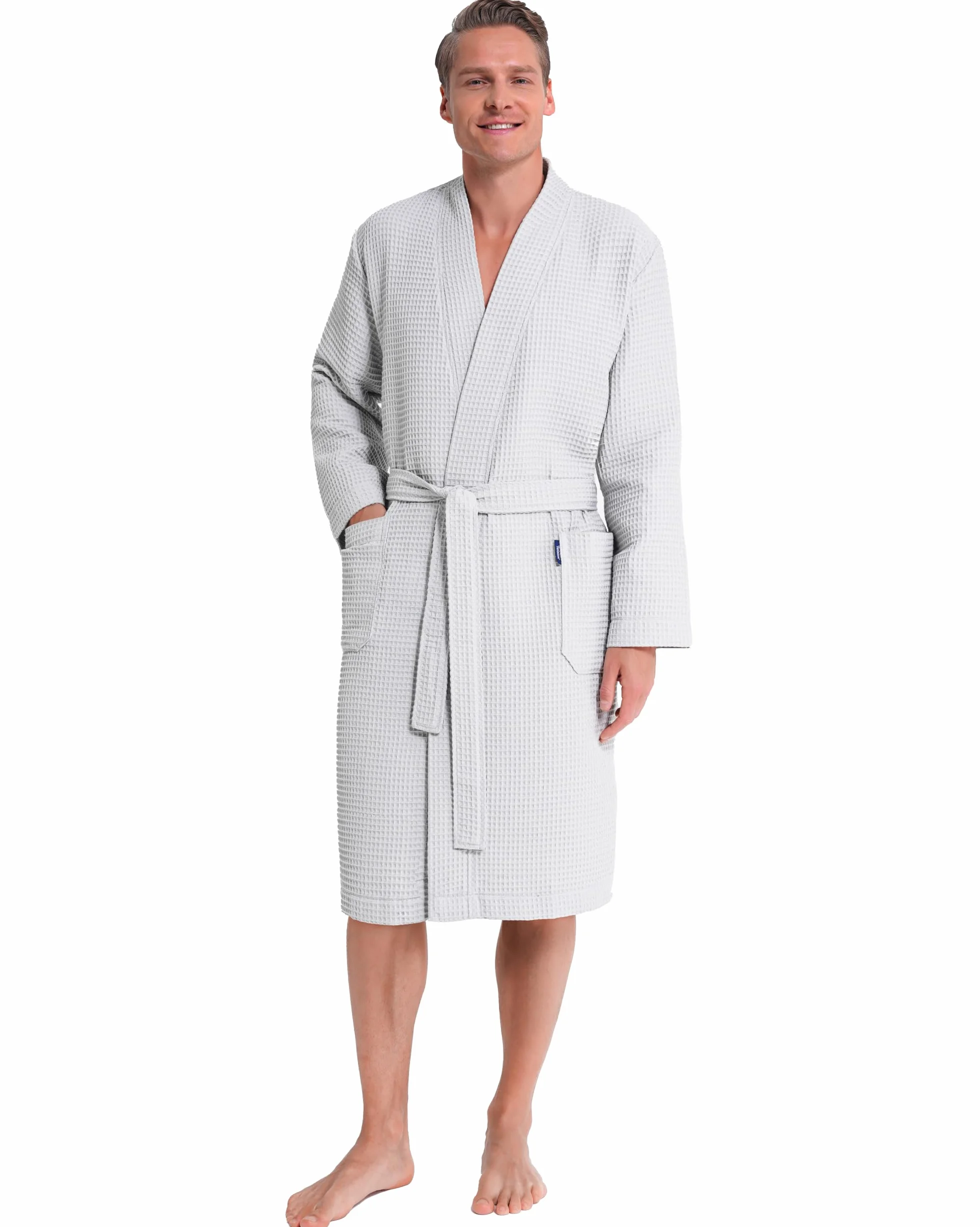 Twinzen - Albornoz Hombre Nido De Abeja - 100% Algodón Batas de Casa Hombre Ligera, Suave y Absorbente