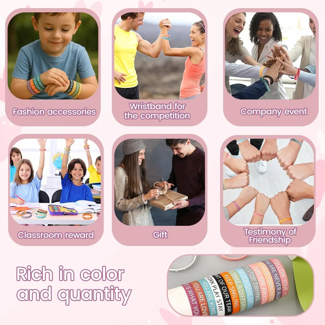 Pulseras de Silicona Coloridas Motivacionales con Frases Inspiradoras para Niños y Adultos
