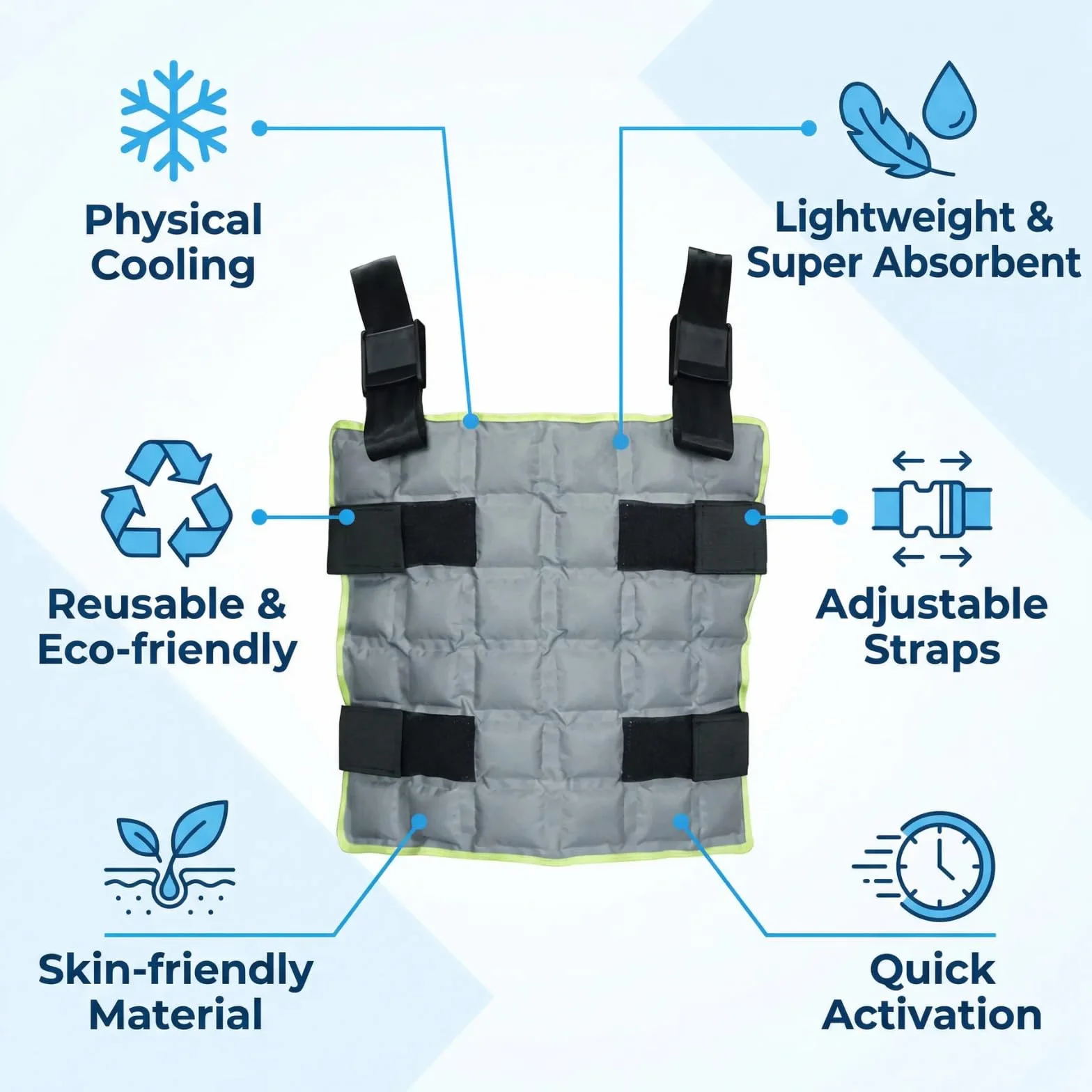 Chaleco de enfriamiento reutilizable con 72 celdas de hielo ajustable para exteriores alivio del calor gris