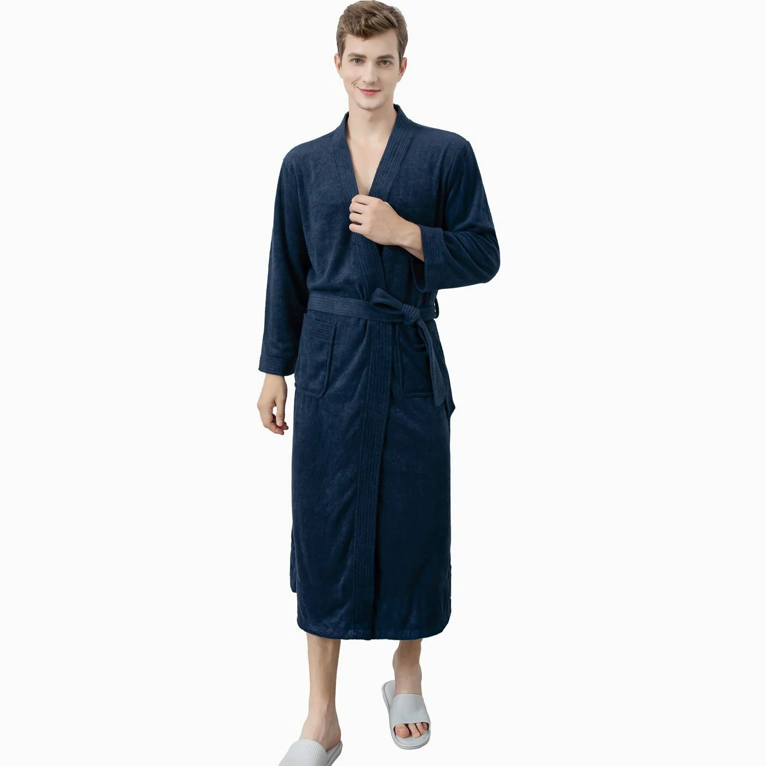 Albornoz para hombre con gofres con bolsillos para todas las estaciones, spa, hotel, piscina, ropa de dormir