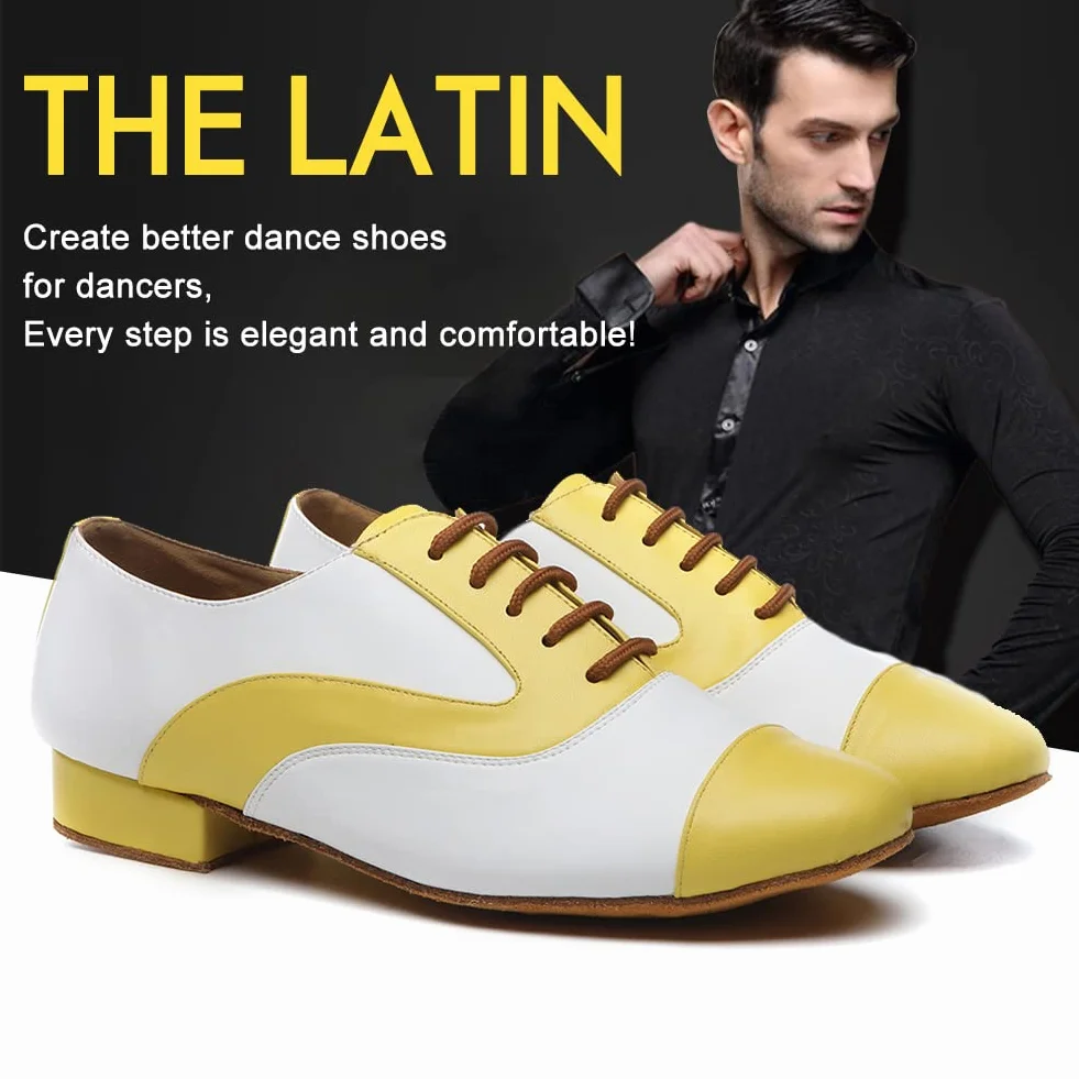 Zapatos de Baile de Salón de Cuero para Hombres Tacón Bajo Práctica L147