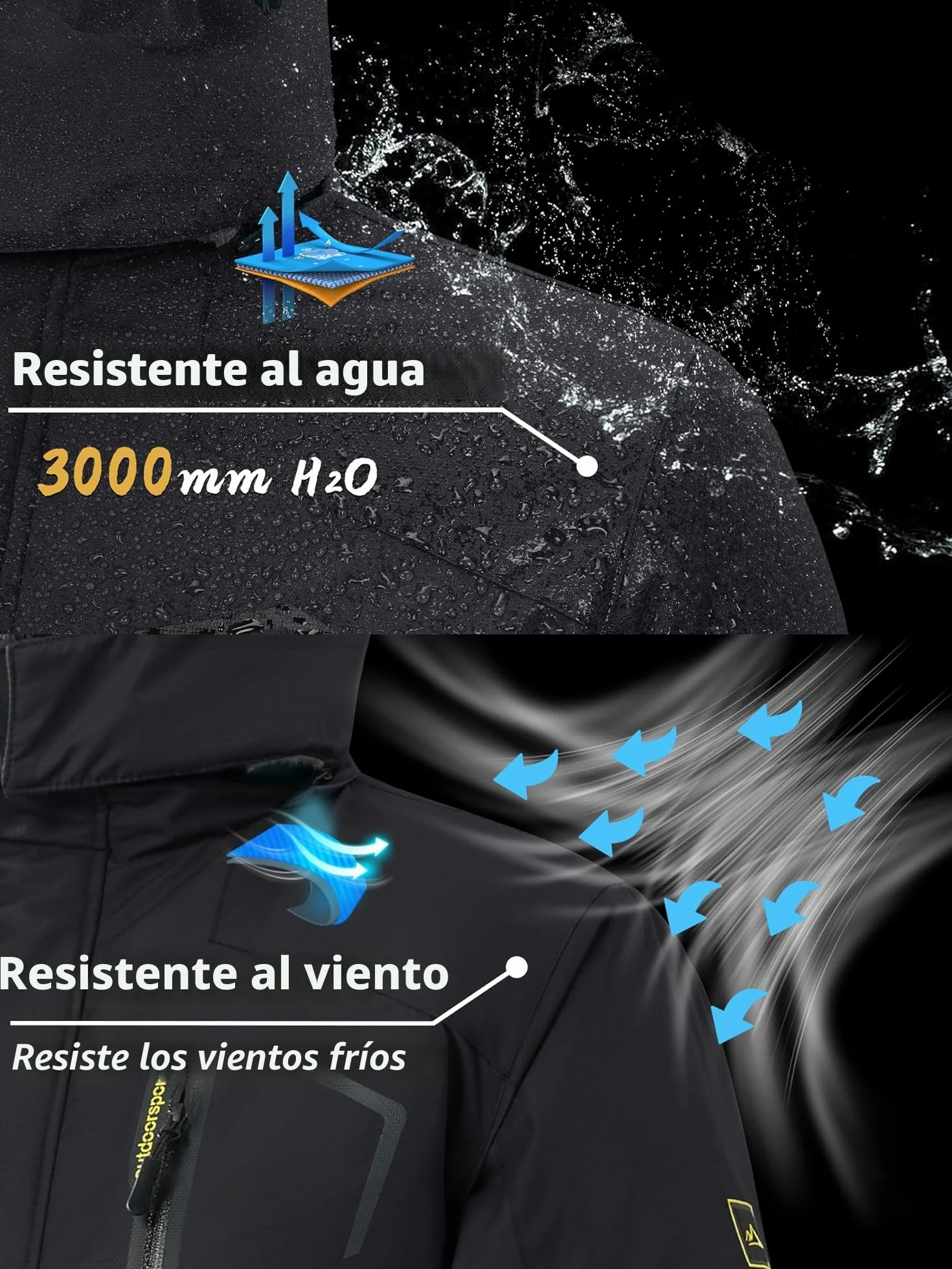 KEFITEVD Chaquetas Impermeables Hombre Lana Invierno Abrigos Térmicos con Capucha Desmontable