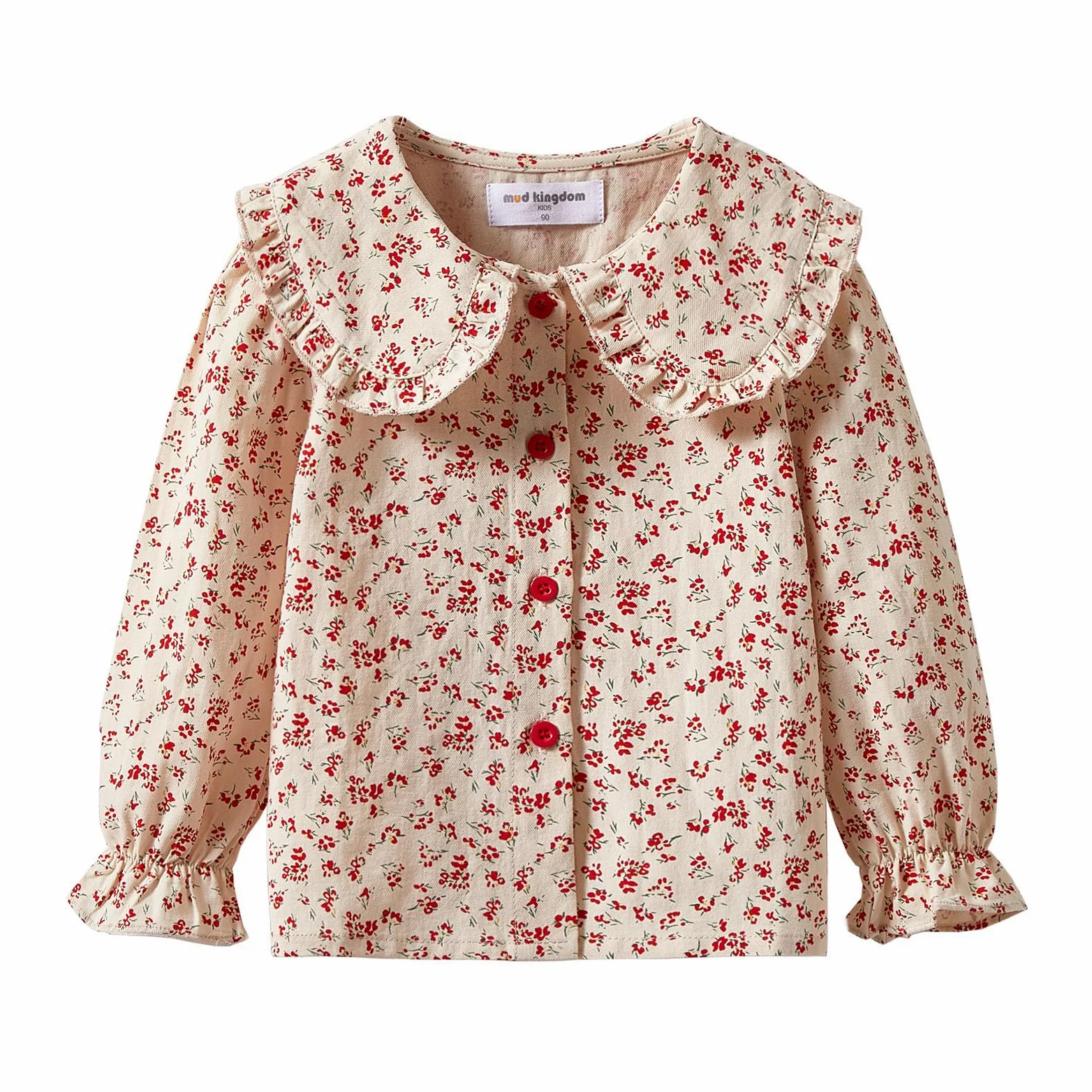 Mud Kingdom Blusa de manga larga con botones y cuello con volantes para niñas