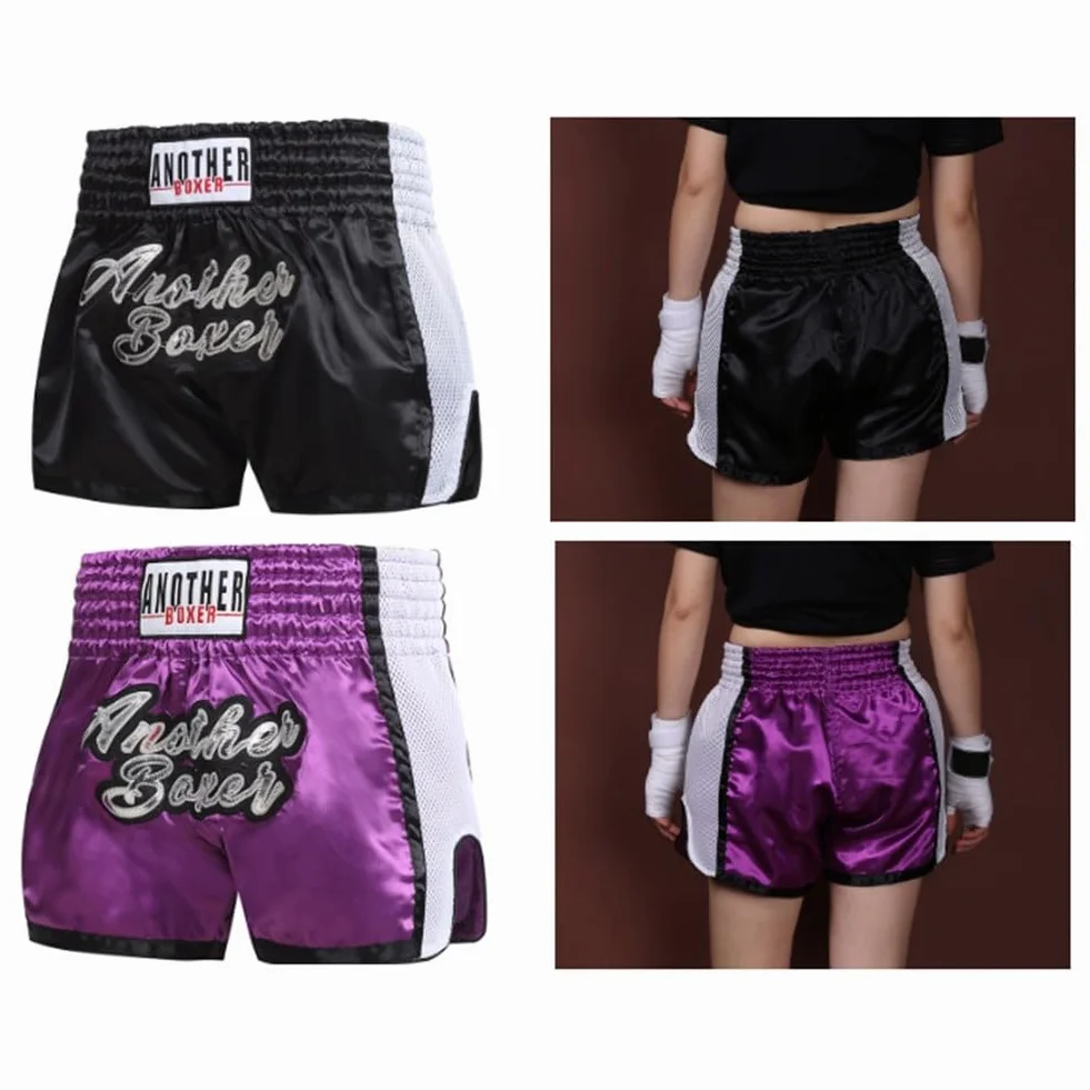 Pantalones cortos de boxeo MMA Muay Thai mezcla fibra transpirable morado