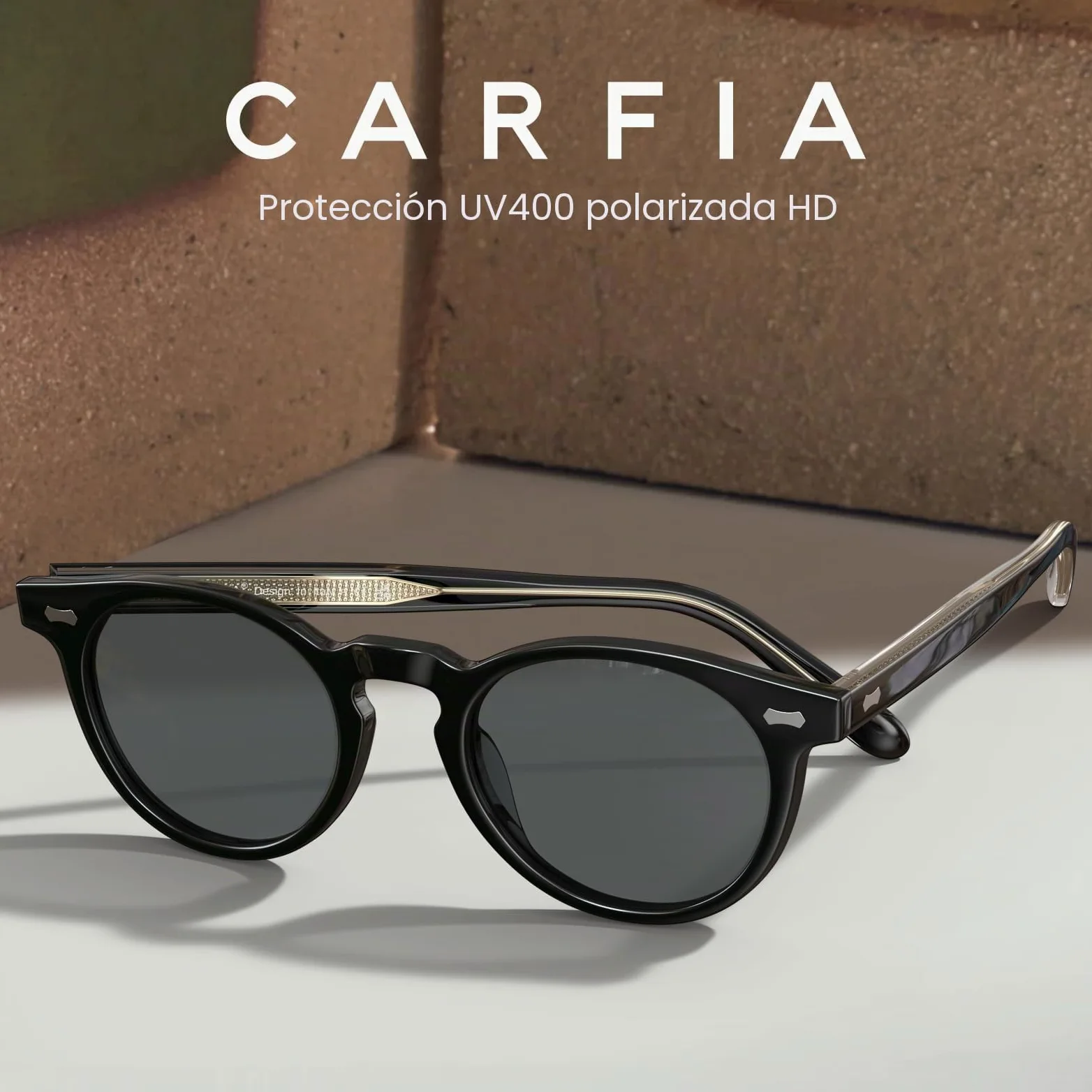 CARFIA Gafas de sol polarizadas para hombre, diseño redondo vintage de acetato, protección UV400 para conducir y viajar CA5506