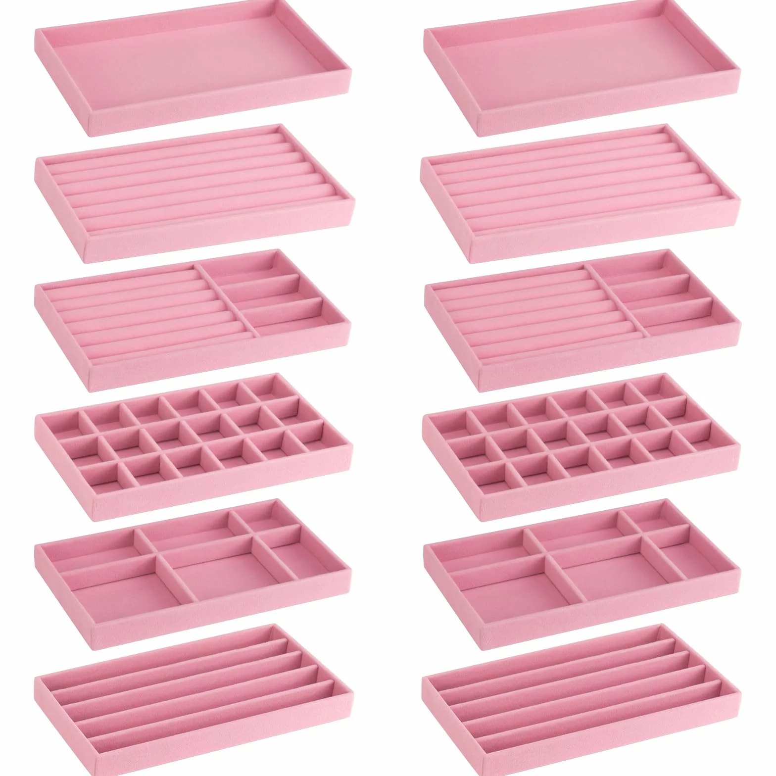 12 bandejas apilables de terciopelo para joyas, organizadores de cajones, bandeja grande extraíble para joyas, caja de almacenamiento para pendientes, anillos, broche, reloj