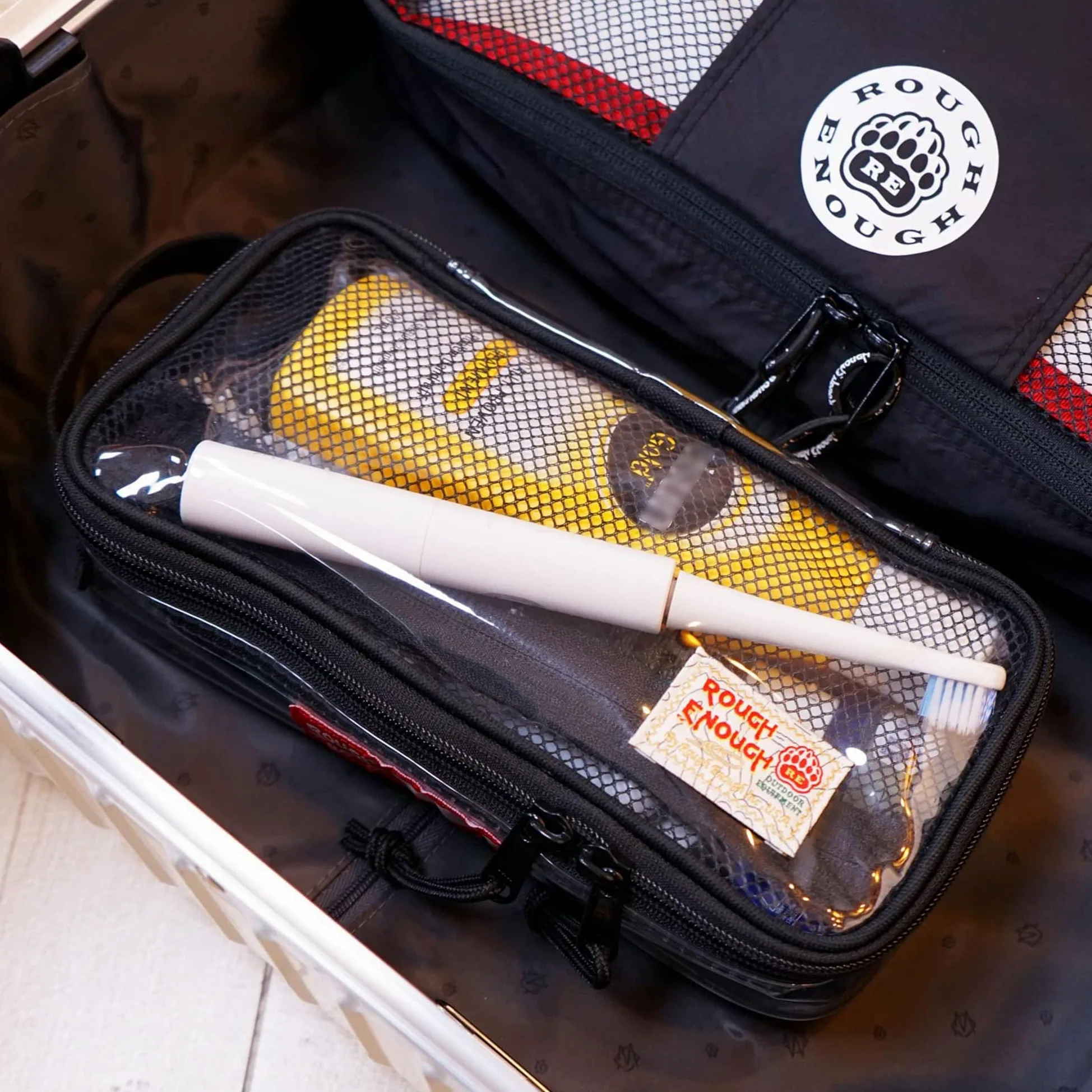 Rough Enough - Neceser Transparente Aprobado por la TSA, Estuche para Cepillo de Dientes de Viaje, Bolsa organizadora para Hombres y Mujeres, Black, S, Neceser de Viaje Transparente Aprobado por la