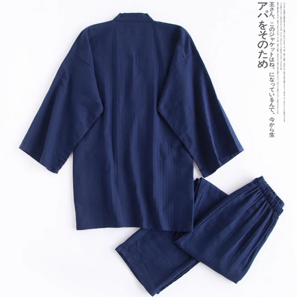 Fancy Pumpkin Traje de bata de pijama de algodón estilo japonés Kimono de los hombres [Navy, L]