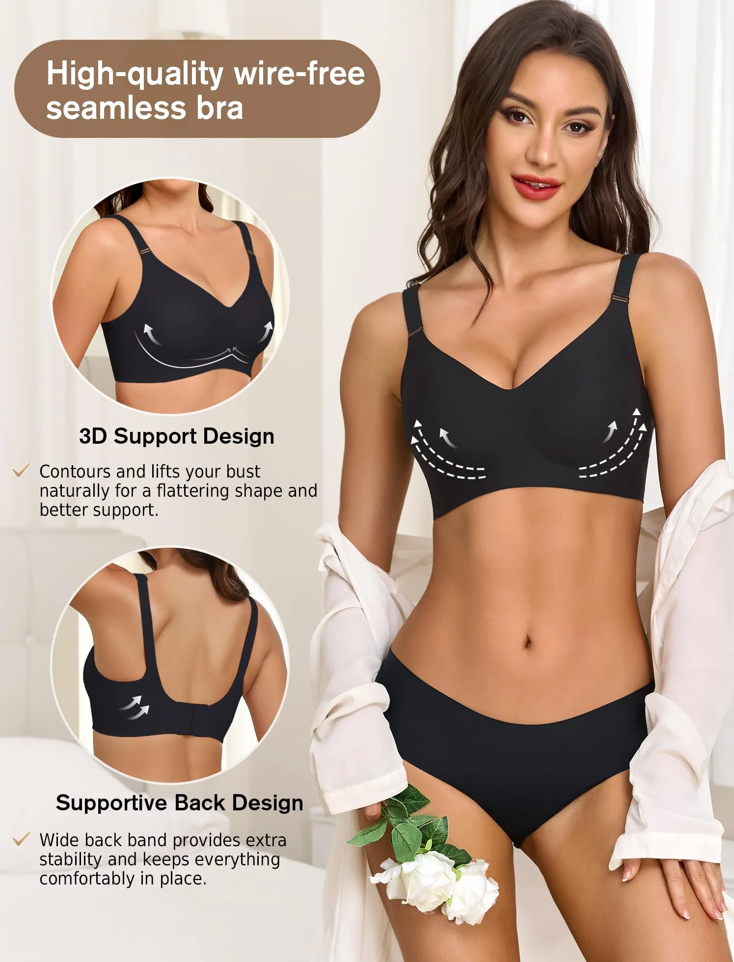 EIISSION Sujetador sin Aros Mujer Reductor Push Up Cómodo Talla Grande Invisible Diario Bralette sin Costuras