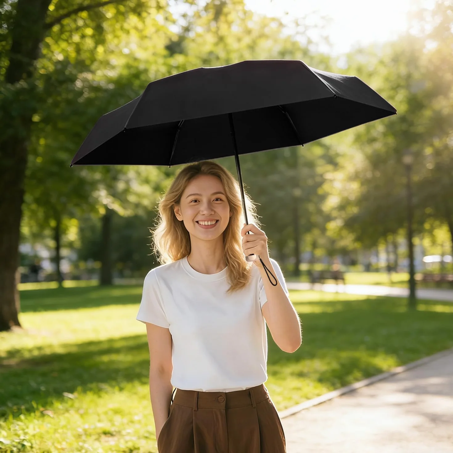 Paraguas Plegable de Bolsillo 6 Varillas Protección UV 99% Impermeable Mini Paraguas Solar con Funda