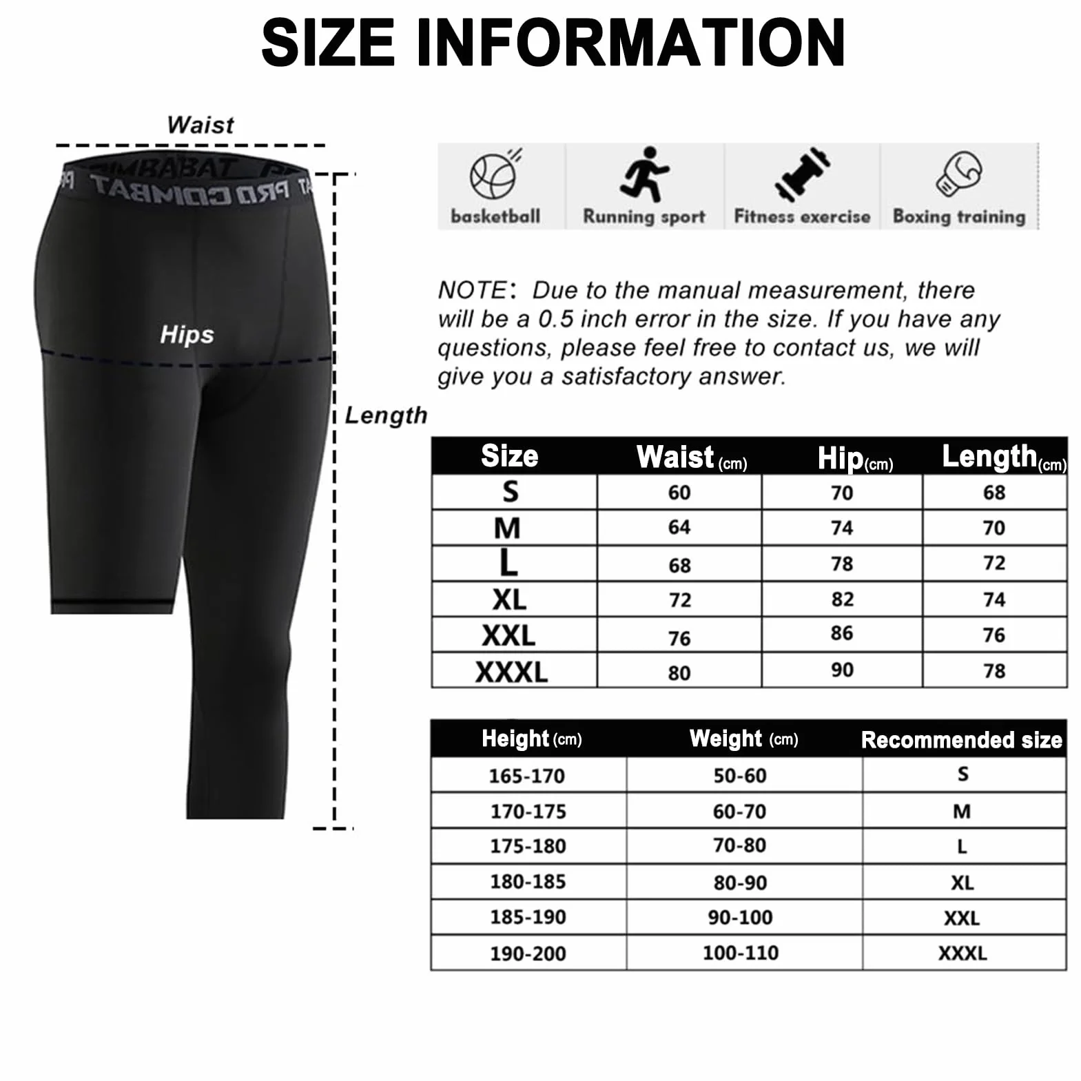 Pantalones de Compresión para Hombre, Mallas Deporte 3/4, Tejido de Secado Rápido, Running, Fitness