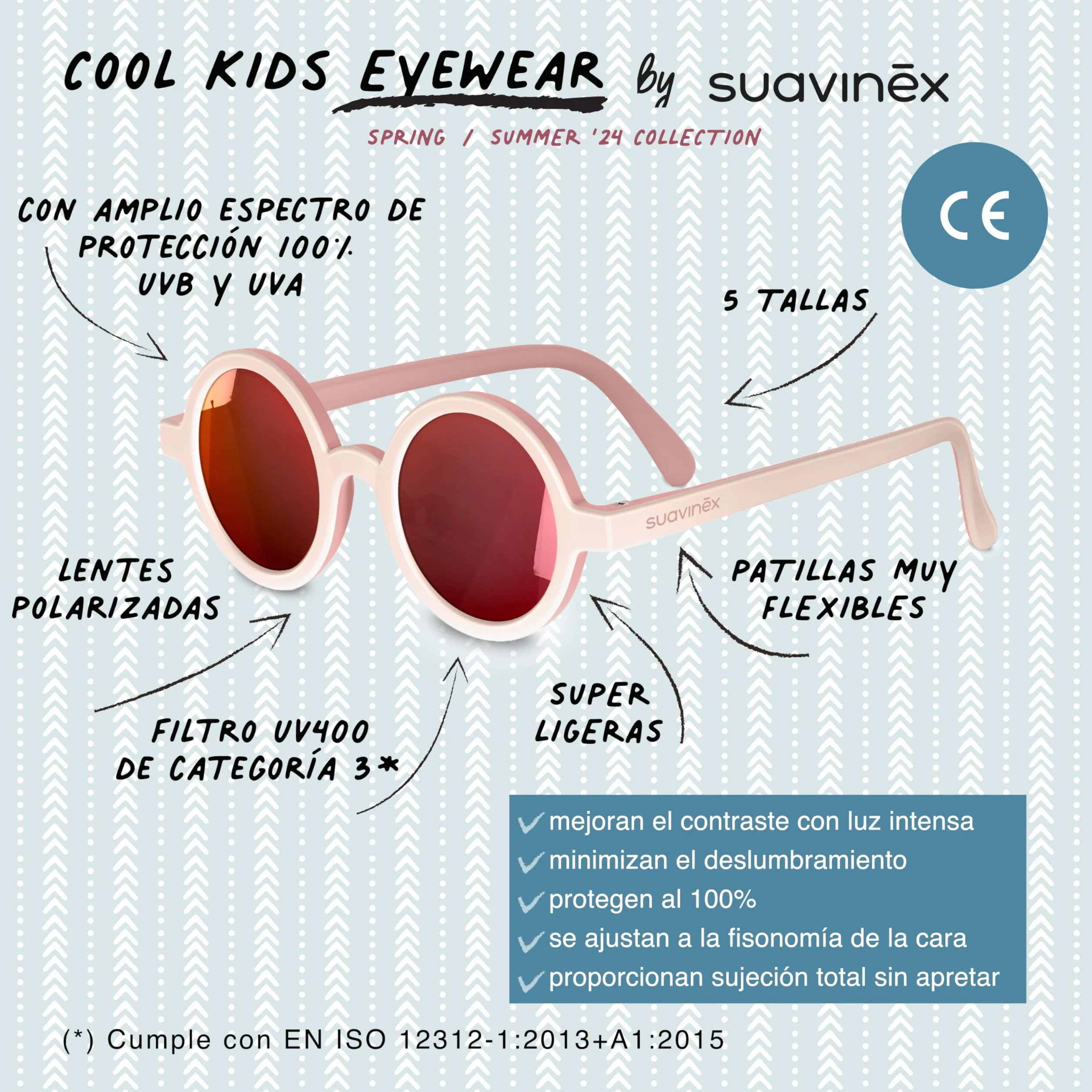 Suavinex Gafas de Sol Niños Polarizadas UV400 Cat.3 Protección UVA UVB Funda Cinta Sujeción