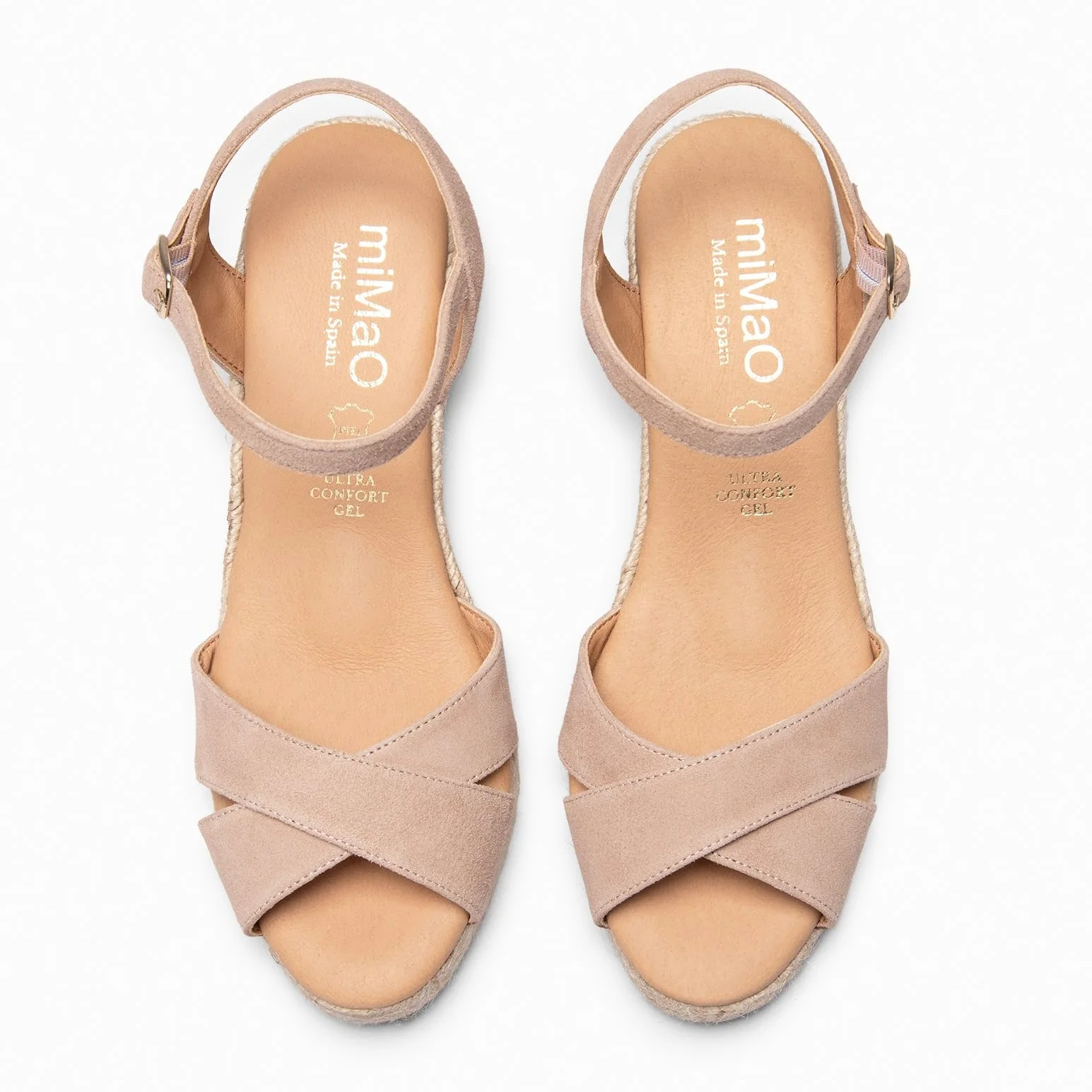 Sandalias con cuña de Esparto con Tiras Cruzadas de Piel y Plantilla de Gel Hecho en España