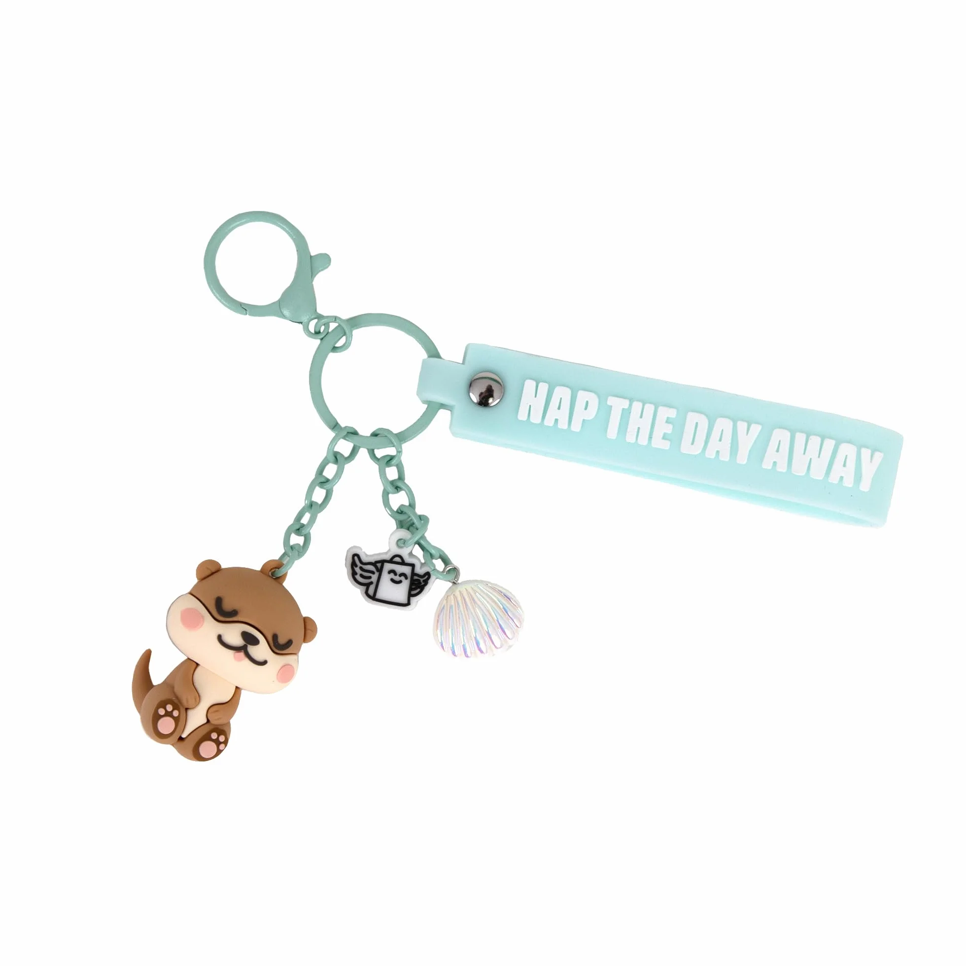 Mr. Wonderful Llavero Lazy Nutria con Charms Nap the Day Away – Llavero de Caucho y Metal Original