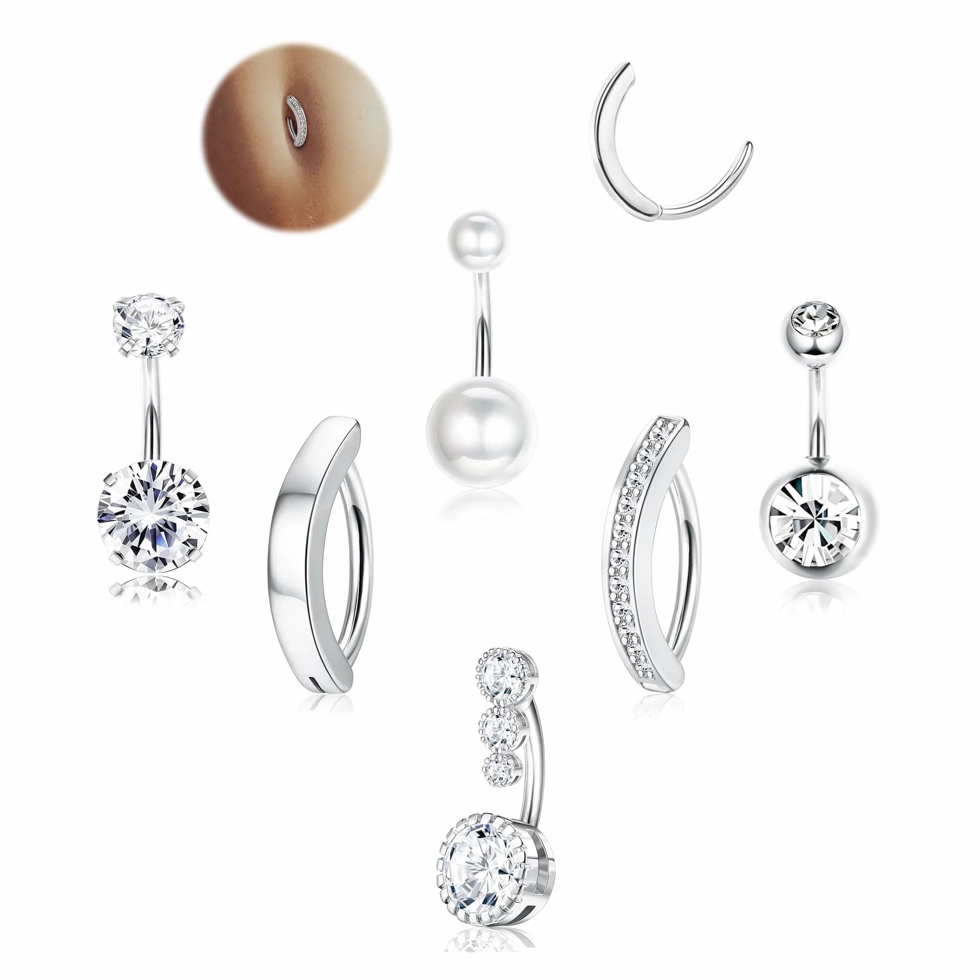 FIOROYAL 6 Piezas Piercings Ombligo Mujeres 14G Acero Quirurgico CZ Clicker