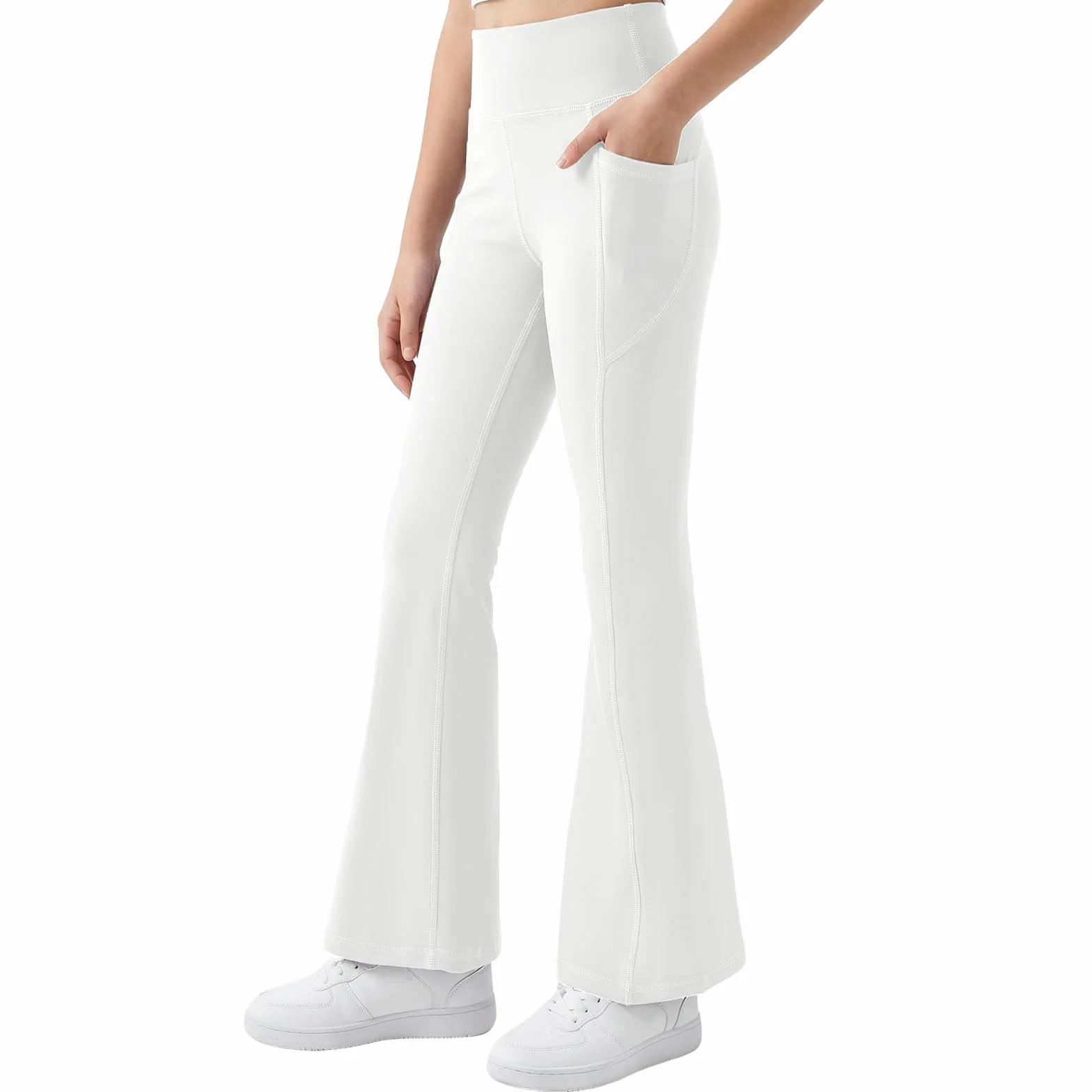 JinBei Leggings Niñas Pantalones Acampanados Cintura Alta Mallas Deportiva Elástica con Bolsillos, 7-15 Años