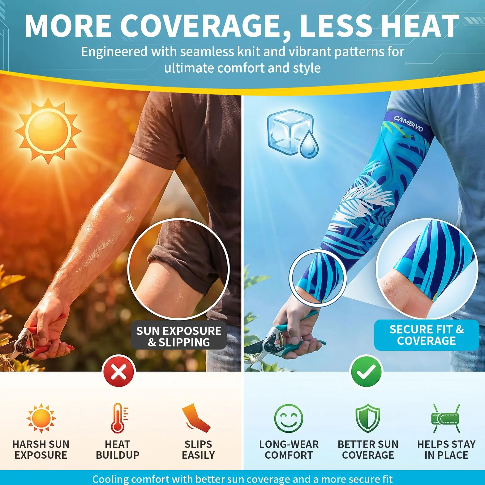 CAMBIVO Mangas para Brazos Protección UV UPF50+, Manguitos sin Costuras Elásticos para Running Ciclismo Padel