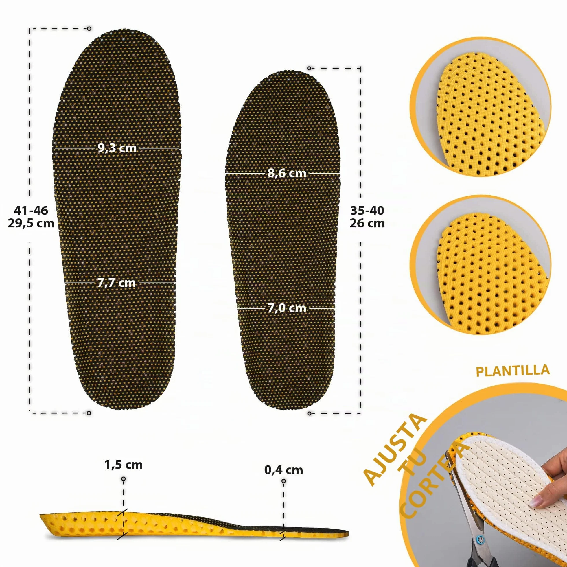 SULPO Plantillas Deportivas Amortiguación Adicional 3 Pares Talla 41-46