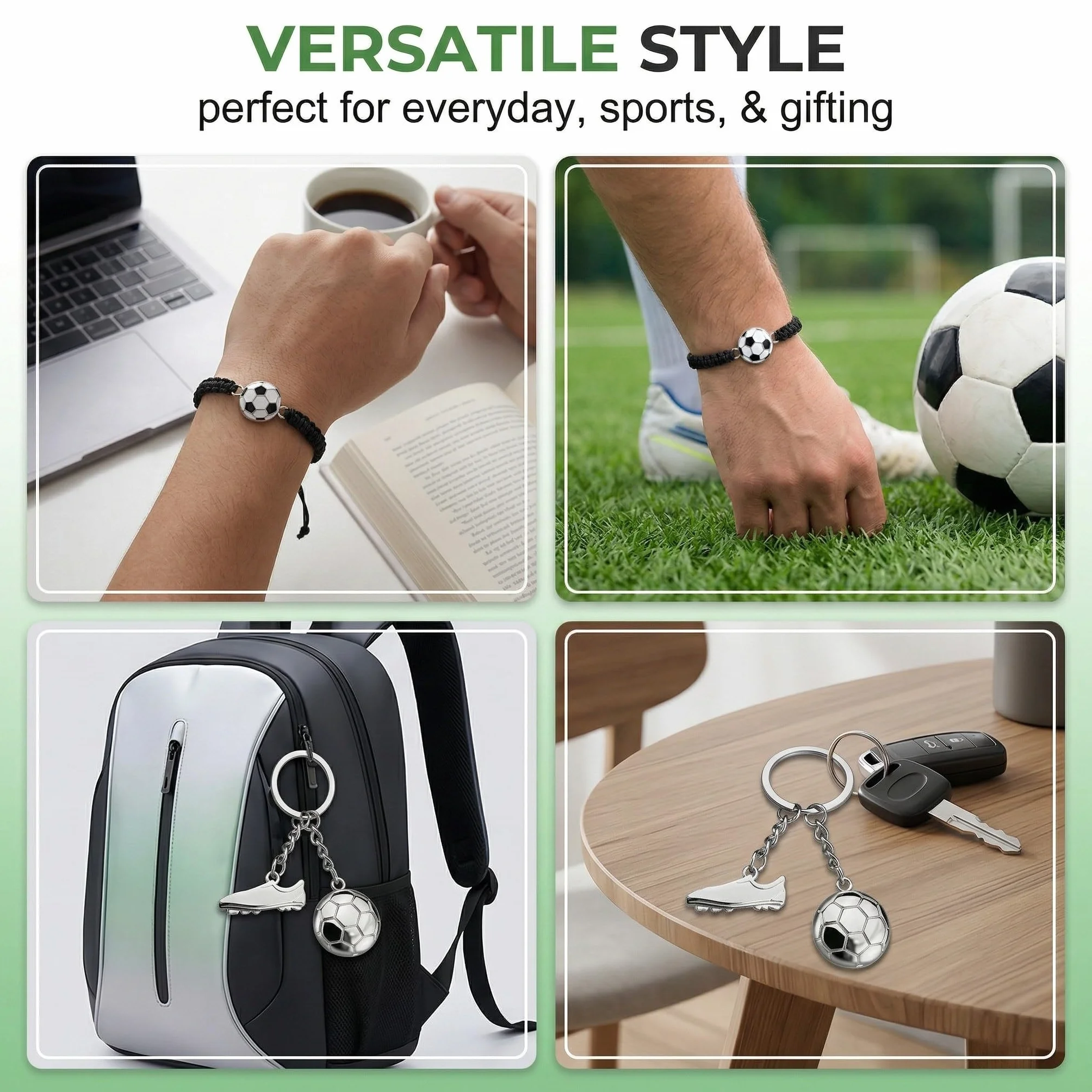 Set Pulsera de Fútbol Trenzada + Llavero de Botín Metálico, Regalo para Aficionados