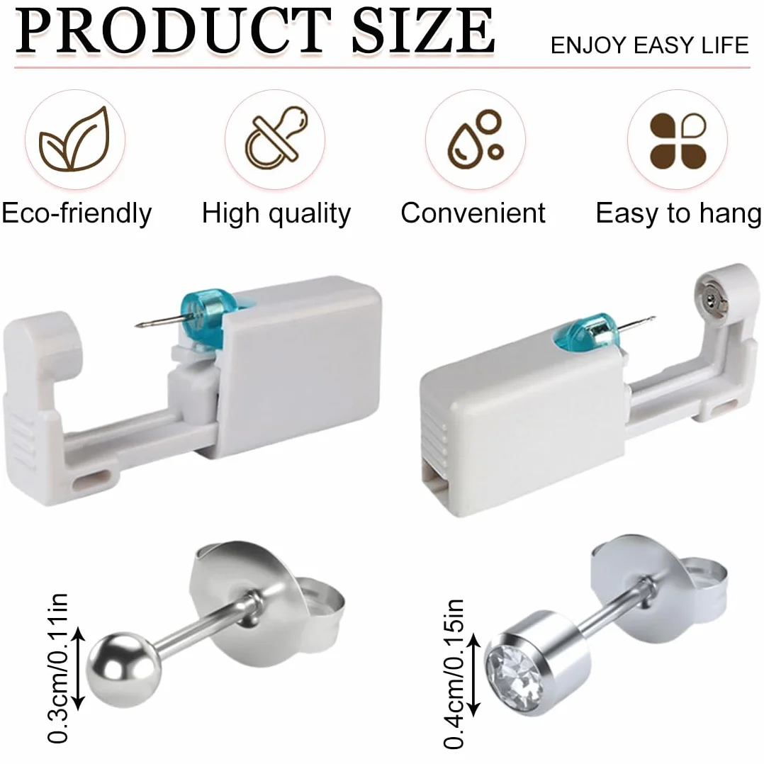 Pistola Piercing Desechables Perforar Orejas Acero Inoxidable Sin Dolor Seguro Estéril 10 Piezas