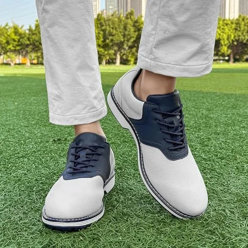 Zapatos de Golf para Hombre de Cuero Sin Clavos Antideslizantes Transpirables