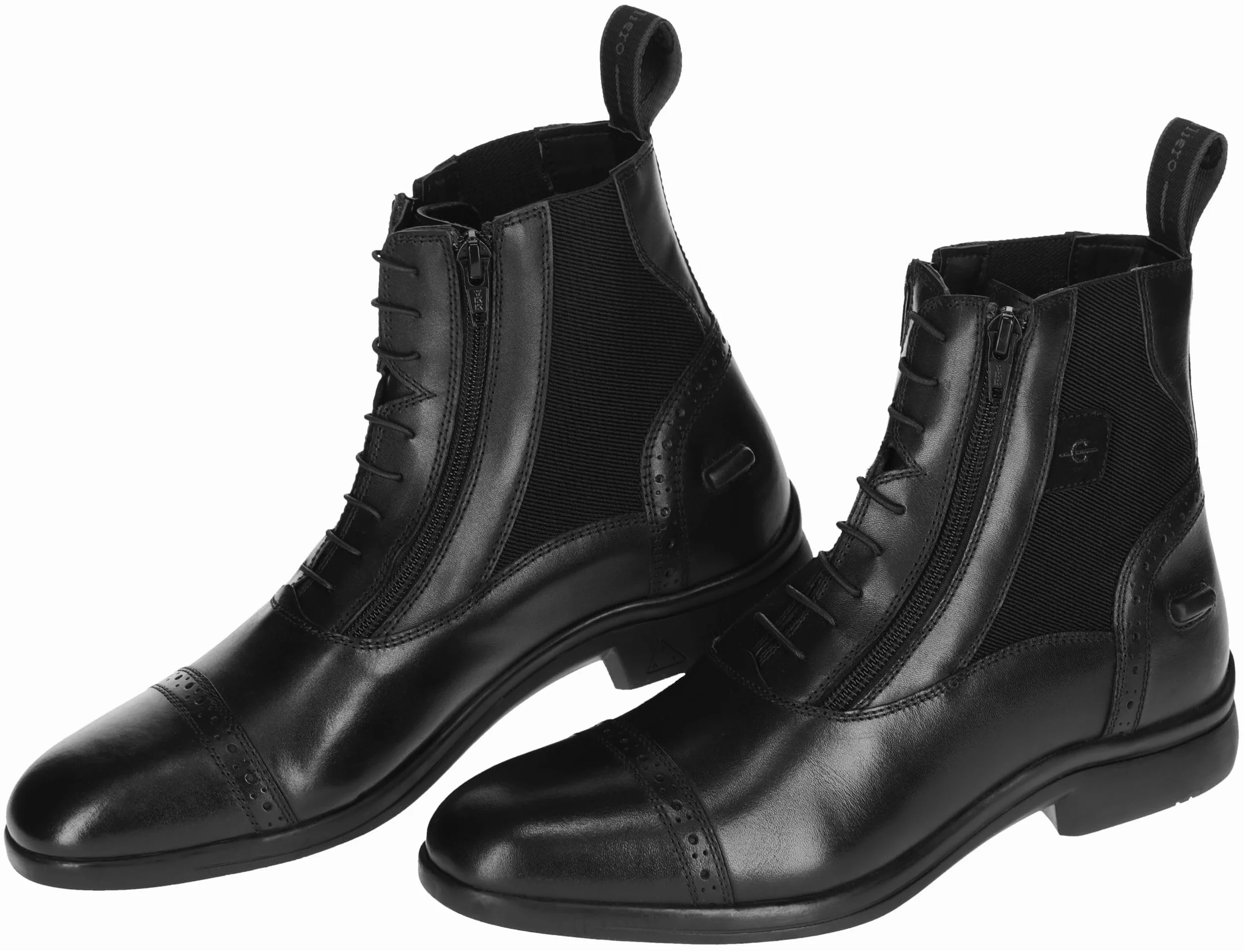 Covalliero Bota de montar Vienna cuero negro talla 37 mujer con soportes para espuelas inserto elástico