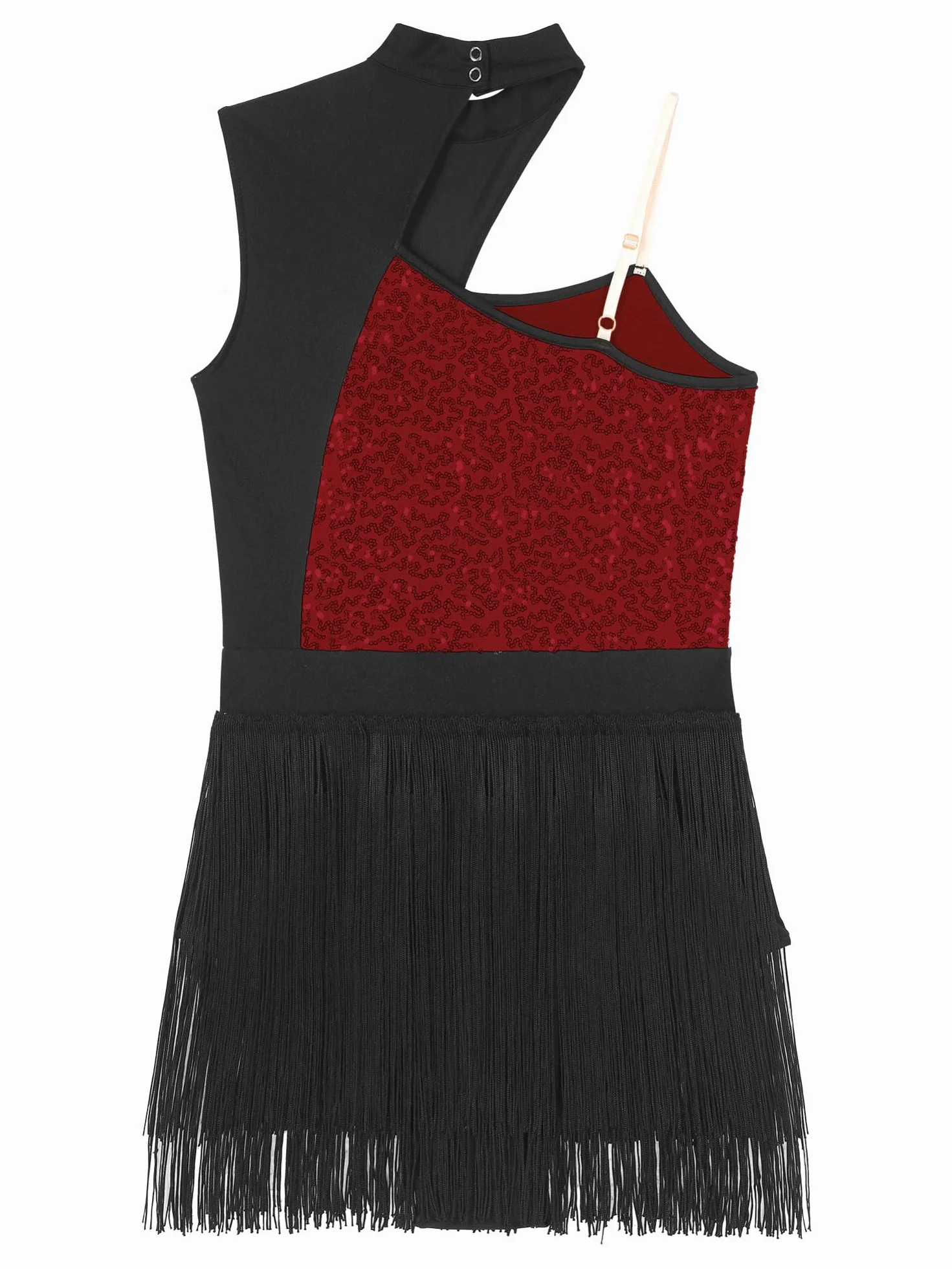 IEFIEL Vestido de Danza Lentejuelas con Flecos sin Manga para Mujer Maillot de Baile Latino Tango S-XXL