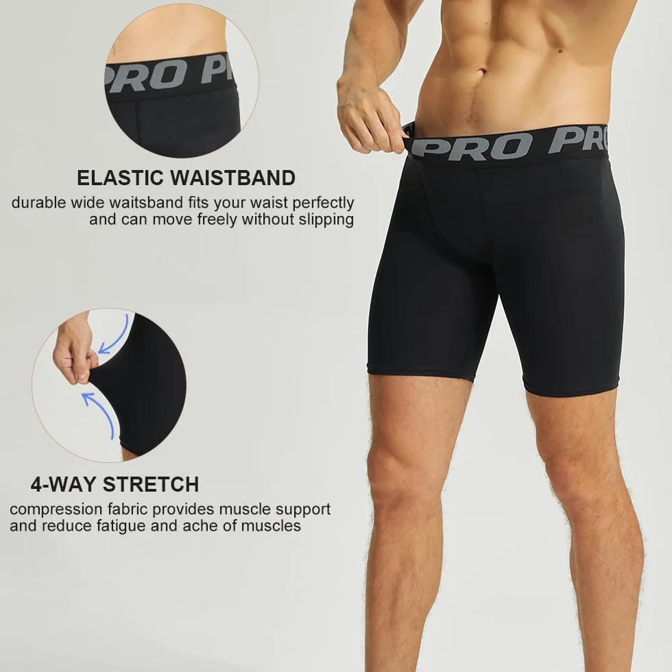 LANBAOSI 3 Piezas Pantalones Cortos de Compresión Hombre Running Gimnasio Transpirable Secado Rápido