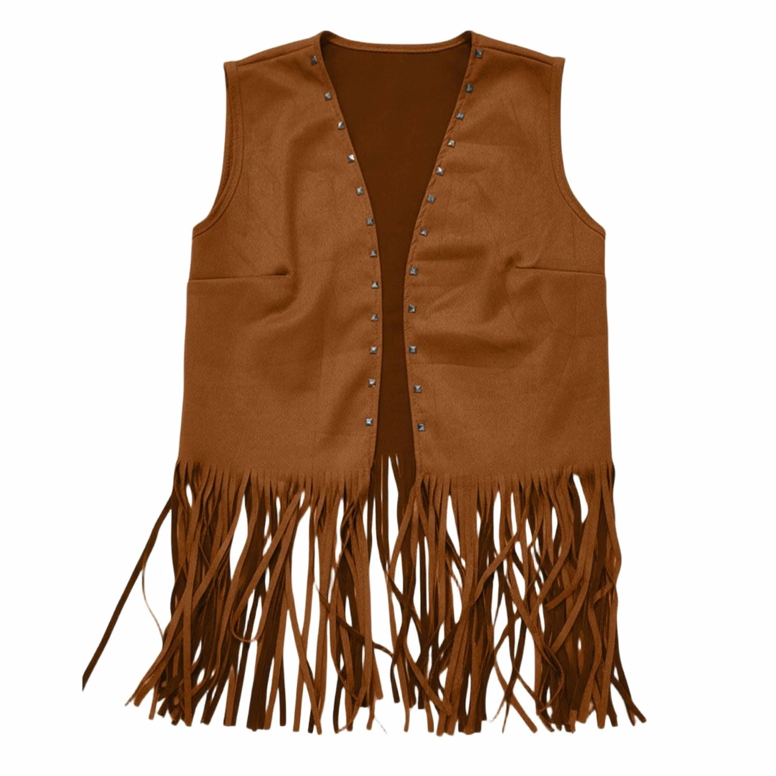 Disfraz Hippie Mujer Chaleco de Flecos Gamuza Sintética sin Mangas Borlas Chaqueta Bohemio Años 70